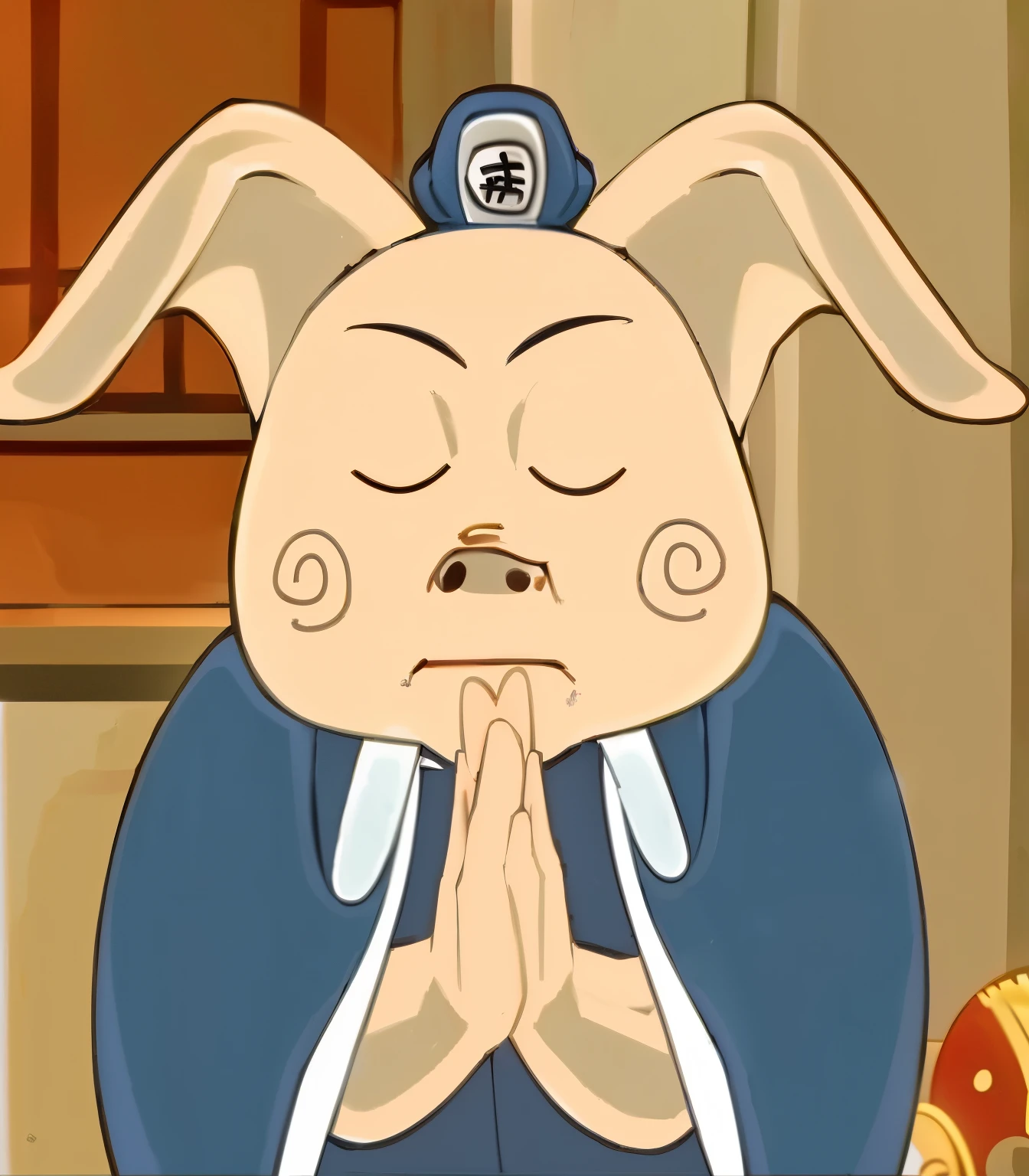 Close-up of man wearing bunny on head, gelbooru anime image, Inspired by《Qiu Wen Tianjiang》, 《The Legend of Korra》Moogle in, Black person, anime image, From Sam and Max, Taoist priest, full moon, Harbin Medicine