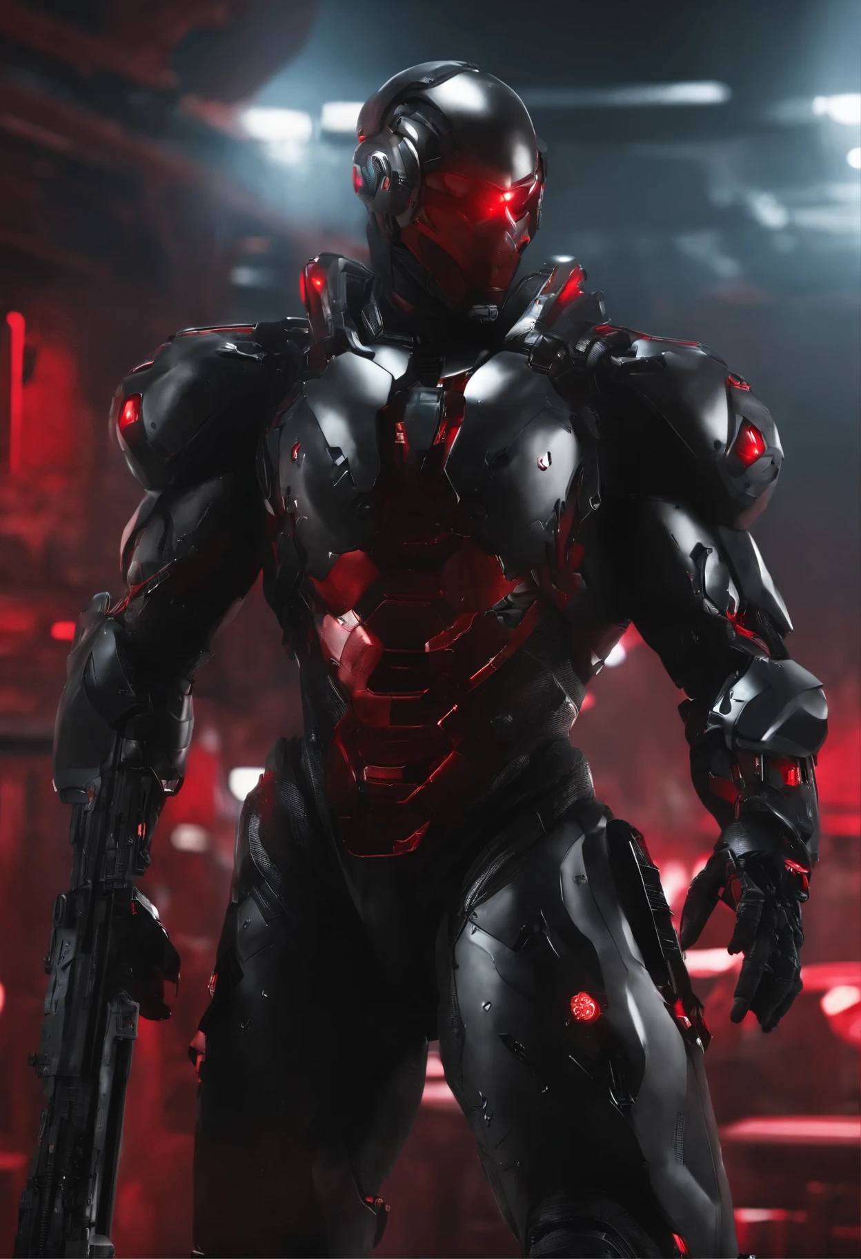 cyborg geant homme video game universe black and red