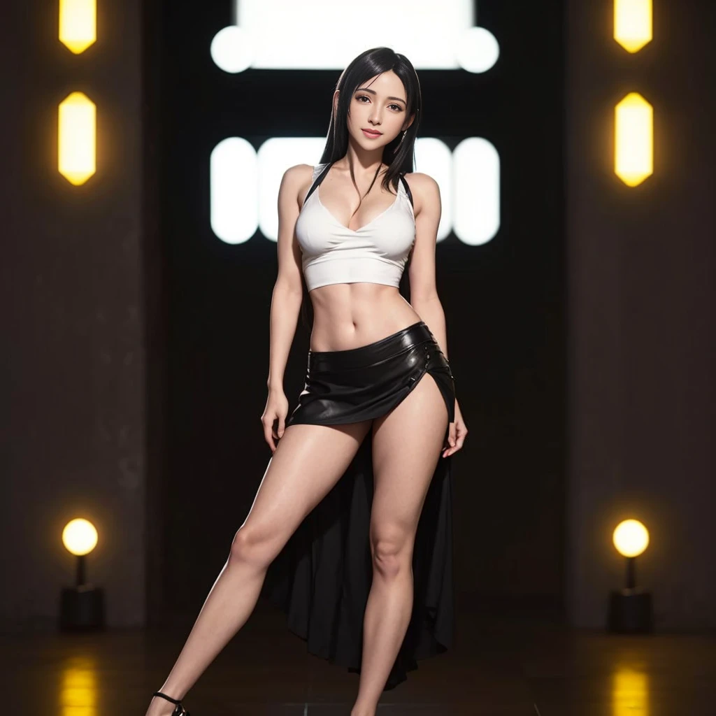 (best quality,ultra-detalhado),(Realistic:1.37), "Tifa Lockhart", Rosto bonito e detalhado, maquiagem preta nos olhos, textura ultra realista, rosto delicado, sorriso fofo