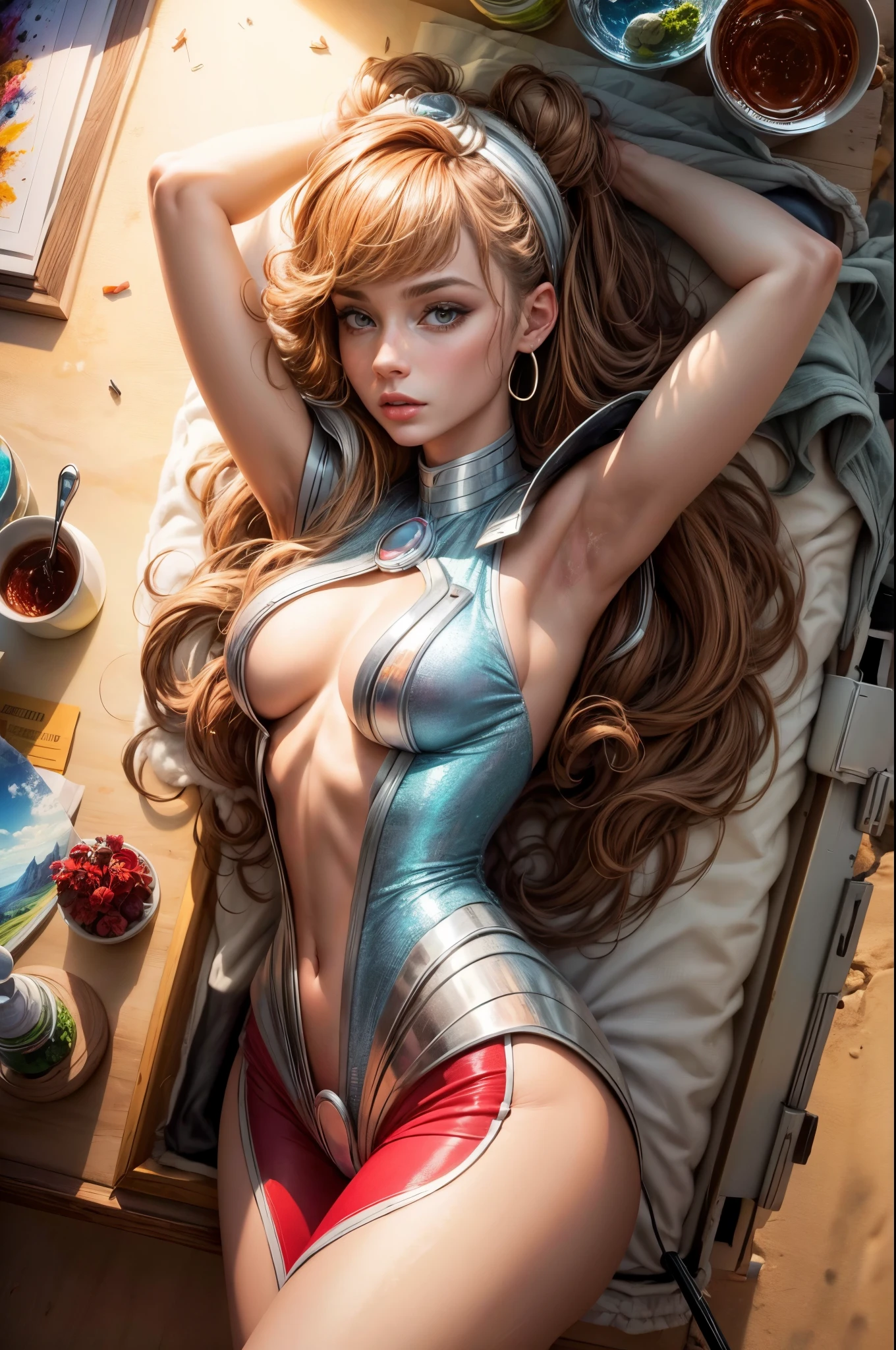((obra-prima)), (melhor qualidade)), 8k, alto detalhe, hiper-detalhe, The painting depicts a scene of breathtaking magnificent spatial imagery. A imagem mostra uma mulher vestindo um traje espacial, rear facing, Looking at a bright red planet in space. Scenes are extremely detailed and the clarity is extraordinary, capturando cada detalhe intrincado do panorama.