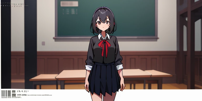 ****ung girls, character table, concept art, whole body, (masterpiece:1.2), (best quality:1.3), 1 girl, permanent, pleatedskirt, black school uniform