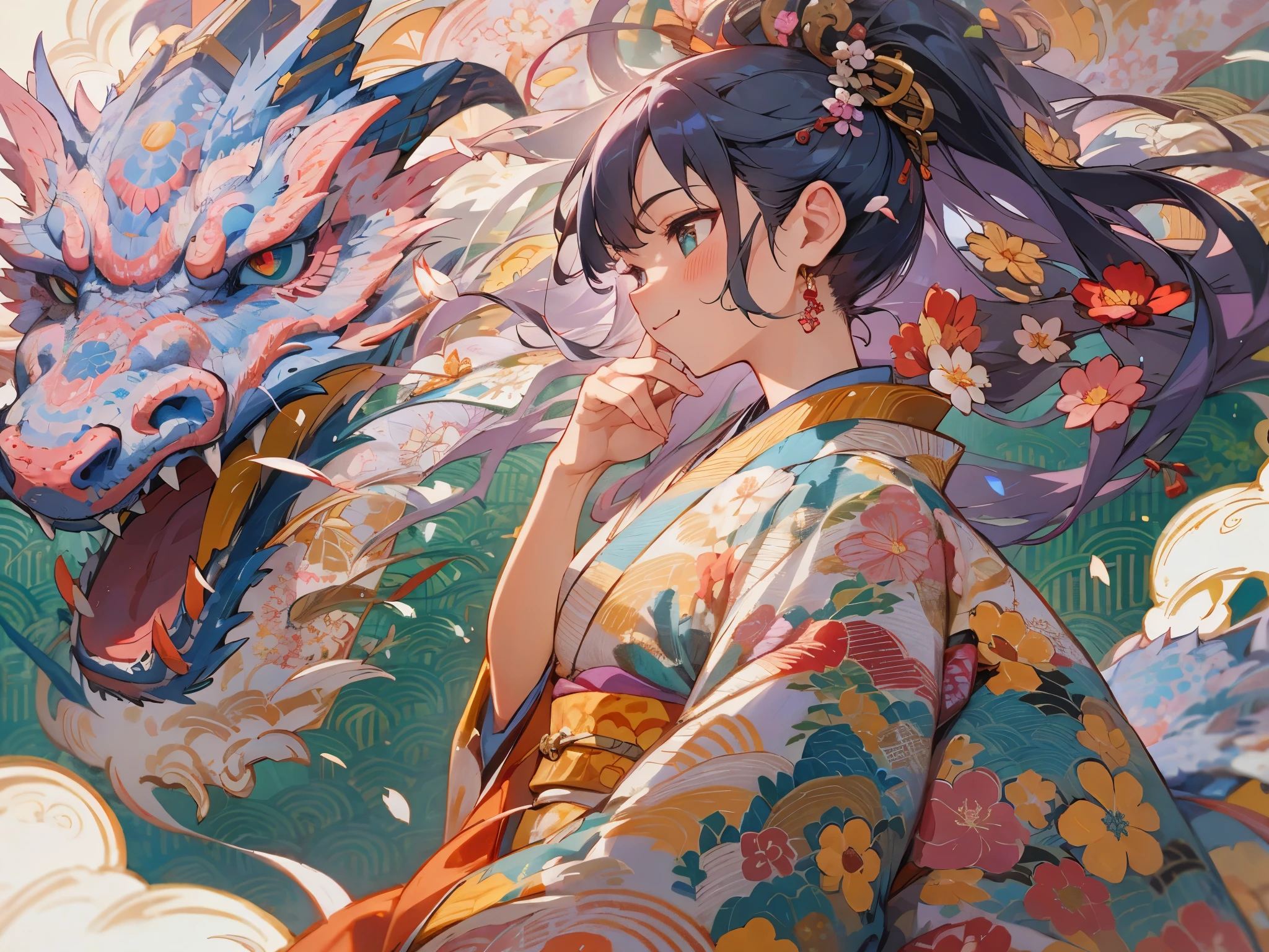 Colorful petals flutter in the sky