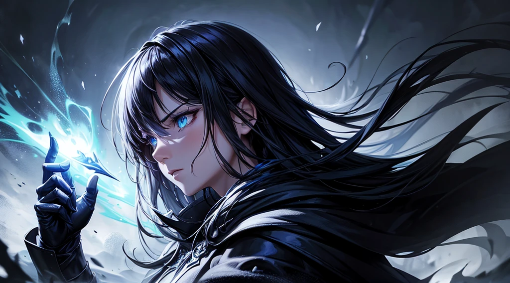 best quality,ultra-detailed,realistic:1.37,portrait,dark fantasy,anime,solo leveling,heroic character,sharp focus,magical powers,mysterious aura,dynamic pose,threatening expression,glowing eyes,demonic presence,grim reaper cloak,detailed armor,enchanted weapon,dark background,eerie lighting,blue color palette,smoke effects,action scene,high contrast,fluid brush strokes,masterpiece:1.2