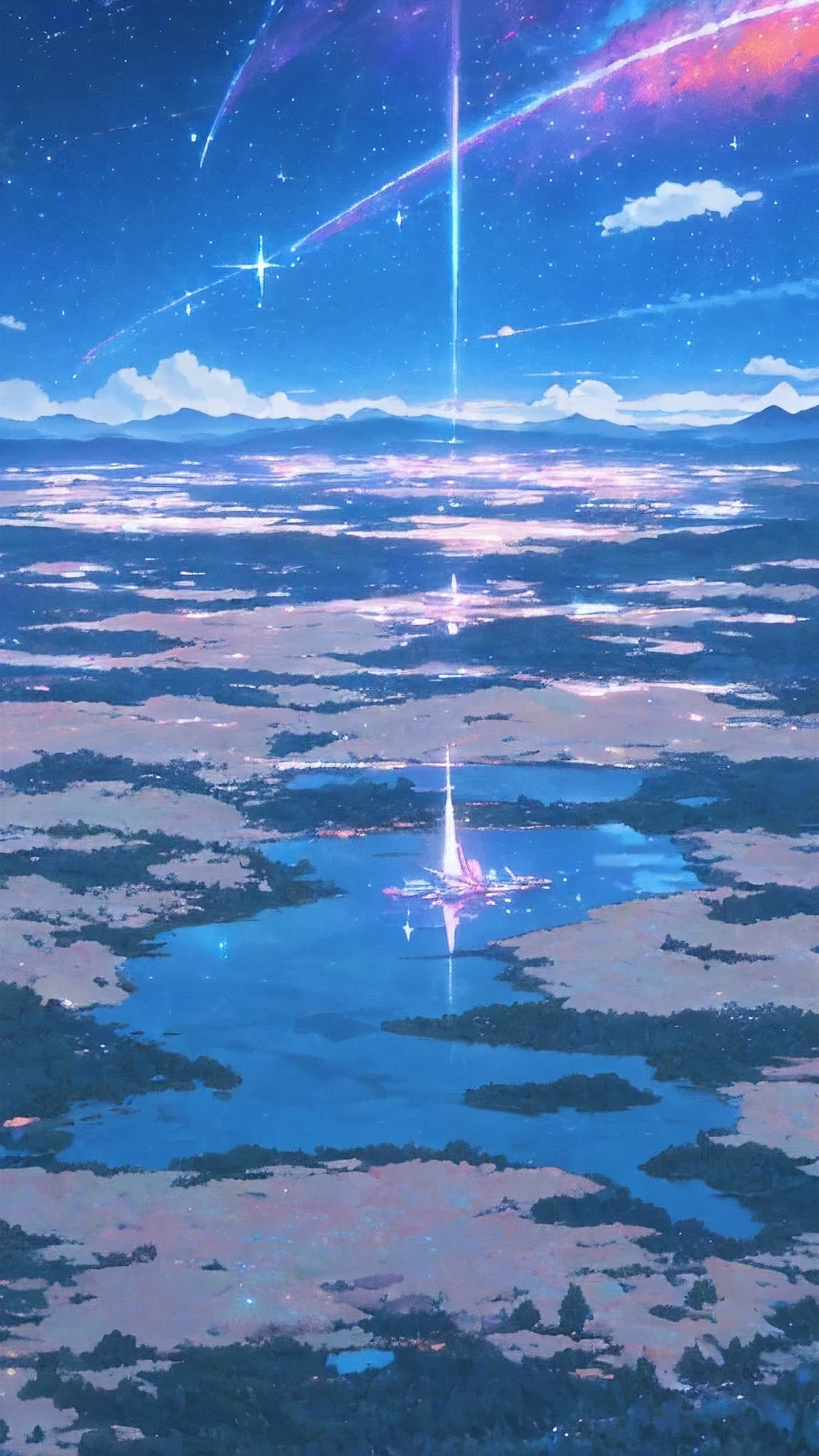 a crystal clear lake reflecting beatiful full blue moon in the middle of forest,a sky full of stars glowing magnificent,8k,masterpiece,4k anime wallpaper
