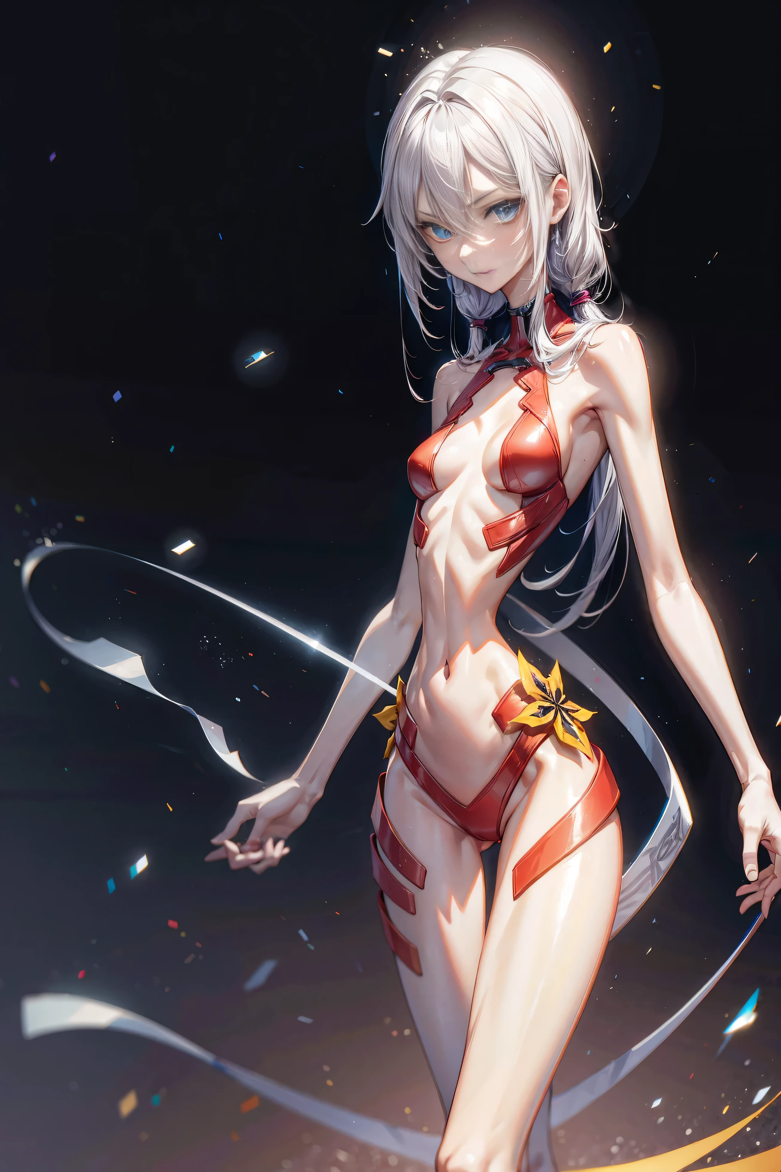 {Best quality:1.2},{{Masterpiece}},(Ultra-detailed:1.2),(Hyper-realistic:1.2), Glowing skin,hyper HD,HighestQuali,(Extremely slim and boney waist:1.2),The ribs are very noticeable,The hip bone is very noticeable,The pelvis is very visible,The abdomen is extremely sunken,Extremely malnourished abdomen,(Extremely thin and slender body:1.35),(The legs are very slender and thin:1.2),Extremely correct hand structure,Ultimate hand detail,(extremely Slim:1.2),(extremely Skinny:1.2),very boney,solo person,(extremely petite and small body:1.2),outfit-inori,