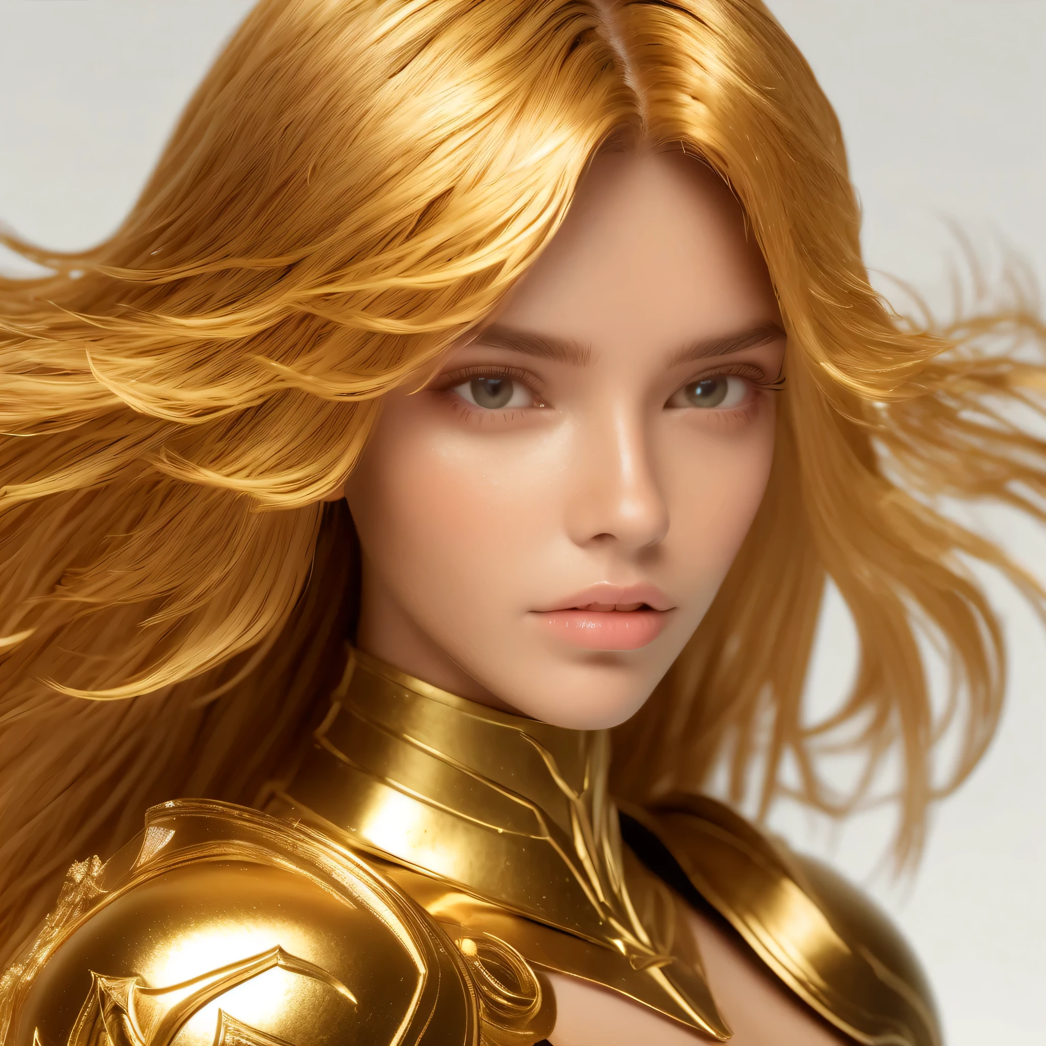 Knight of the Zodiac Aiolia de Leo, caveleira de ouro com capa branca, ataque na velocidade da luz, Saint Seya, (STYLE V-RAY!!!), (textura METAL REALISTA), CABELO REALISTA!!! (OURO BRILHANTE), (textura realista:2.0), (HDR:1.2), (4K), BLOND HAIR LONG, tiro de corpo inteiro!!!, camera low, TRAJE super detalhada ( ARMADURA), traje com pedras preciosas, ombreiras largas, mulher, rosto angelical, symmetrical face, seduzir, coxas musculosas definidas, SALA DO TRONO MAJESTADE, corpo inteiro, mostre as pernas de calcinha dourada brilhante relusente, olhos azuis sensuais, coxas BRANCAS, pernas, boca vermelha, olhos pequenos, nariz fino, (ETINIA ESLAVA), pele branca, 22 year old girl skin clean, pele branca, 22 year old girl skin clean, (OLHOS PERFEITOS!), hot girl,  (BARRIGA SENSUAIS!)