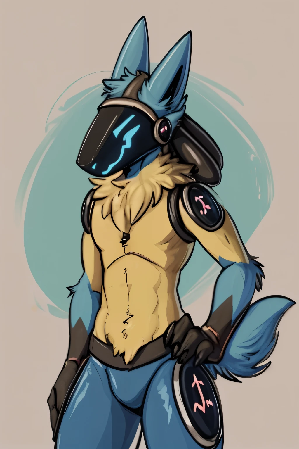 Lucario,protogen,protogen visor,solo,masterpiece, high detailed,smile