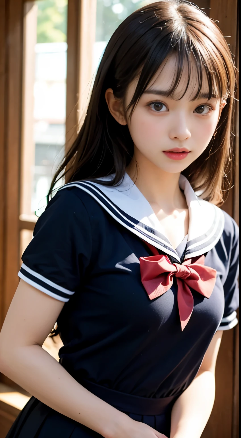 Arafed asian woman in a sailor outfit posing for a picture - SeaArt AI