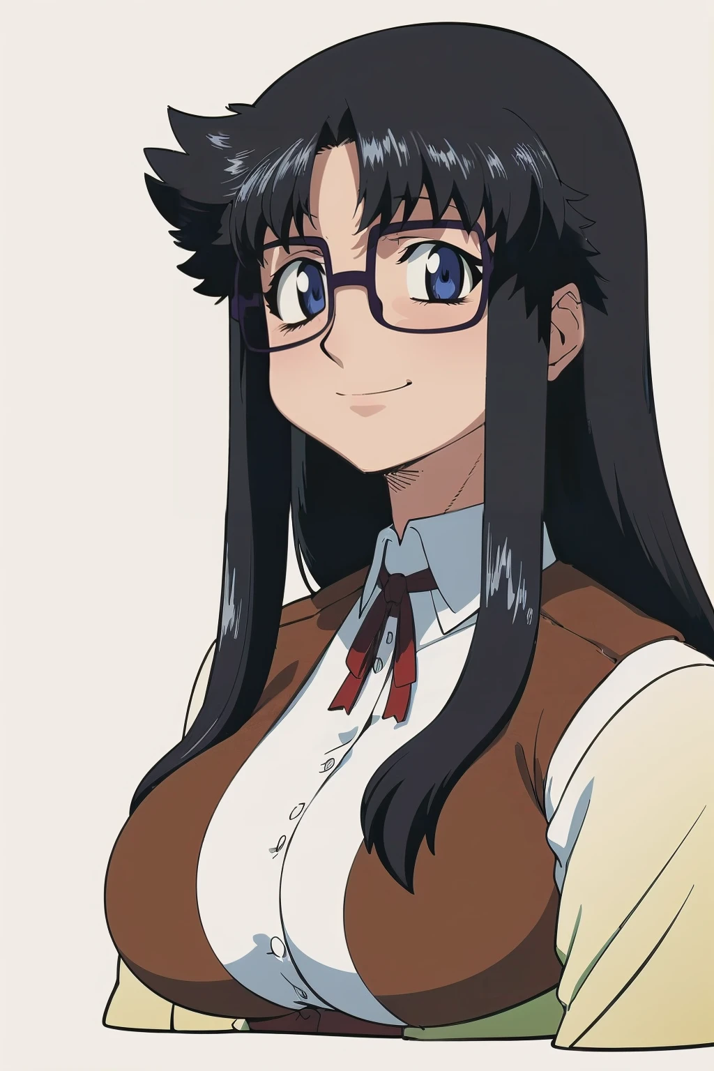 ultra detailed, masterpiece, best quality, solo, soft smile, light smile, ,YR, 1girl, solo,full body body, portrait, sticker blush, smile, looking at viewer, glasses, long skirt, coat, vest, ribbon, long sleeves, messy hair, fine detail, perfect quality, good quality, masterpiece, HDR, UHD full body, refsheet, flipflops, huge breast,refsheet, sketch style