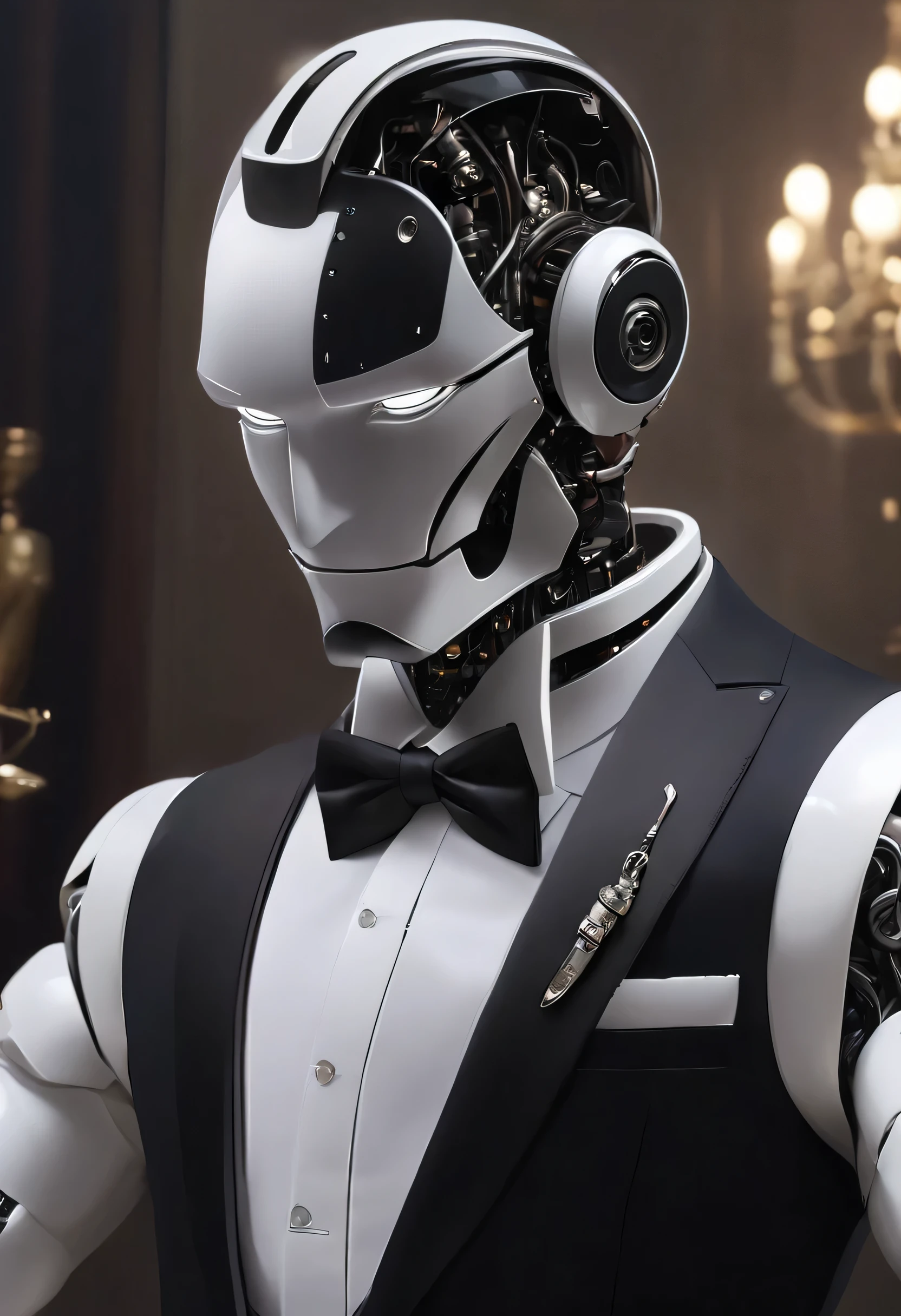 a picture(scrape robot:Wear a tuxedo:Cool),serving,butler&#39;job,Interior background:European style,,広告a picture,