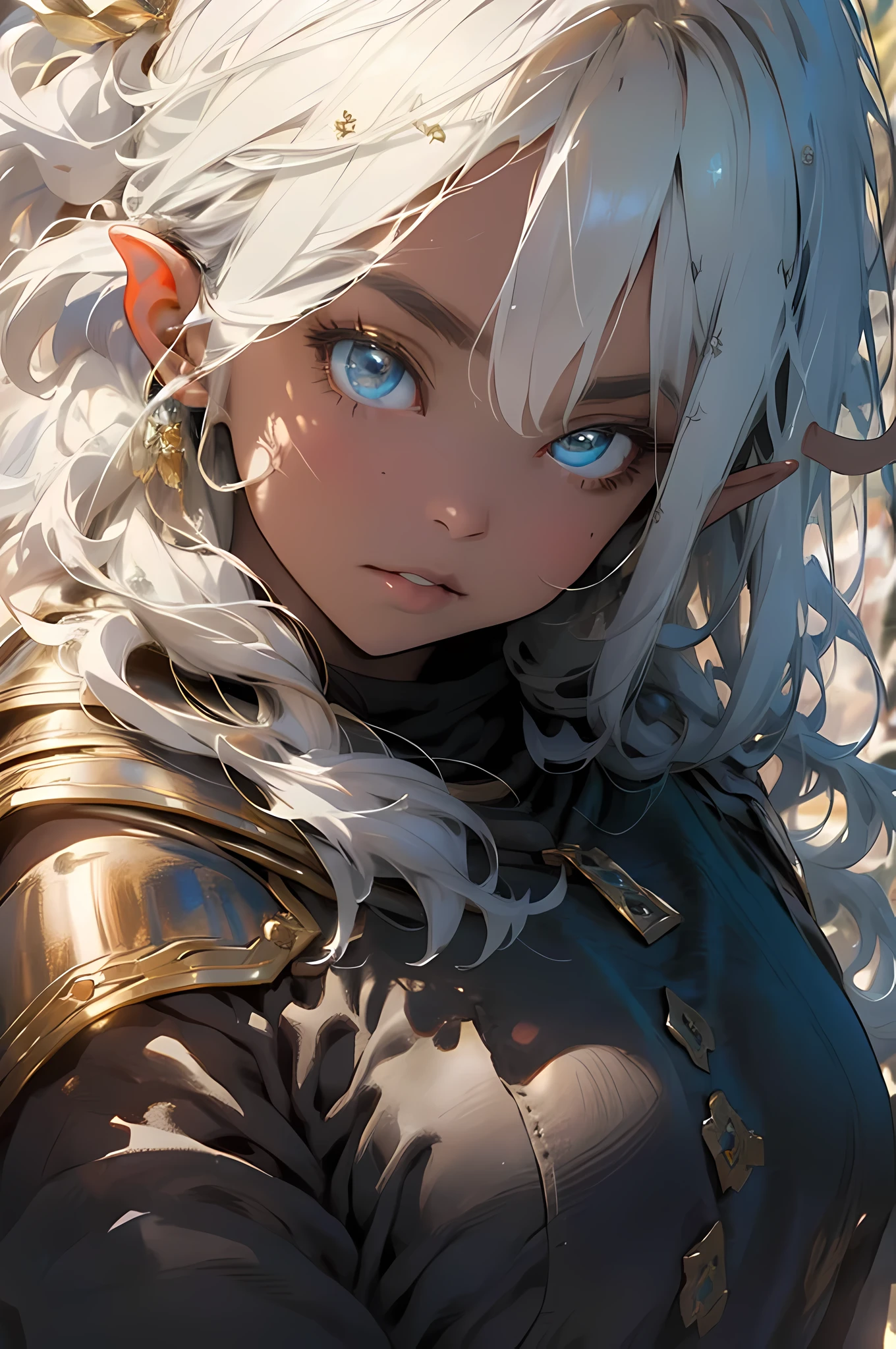 (exhale, white breath),masterpiece, best quality,(Elf, Miss), silver hair, shiny skin, 
, golden armor knight, gloss effect, (fur cloak) ,knight, Shining golden full armor, (golden helmet,golden globe award), (night camp, Torch light, snow scene),more_detail:-1, more_detail:0, more_detail:0.5, more_detail:1, more_detail:1.5,hailoknight, holding sword, possessing weapons