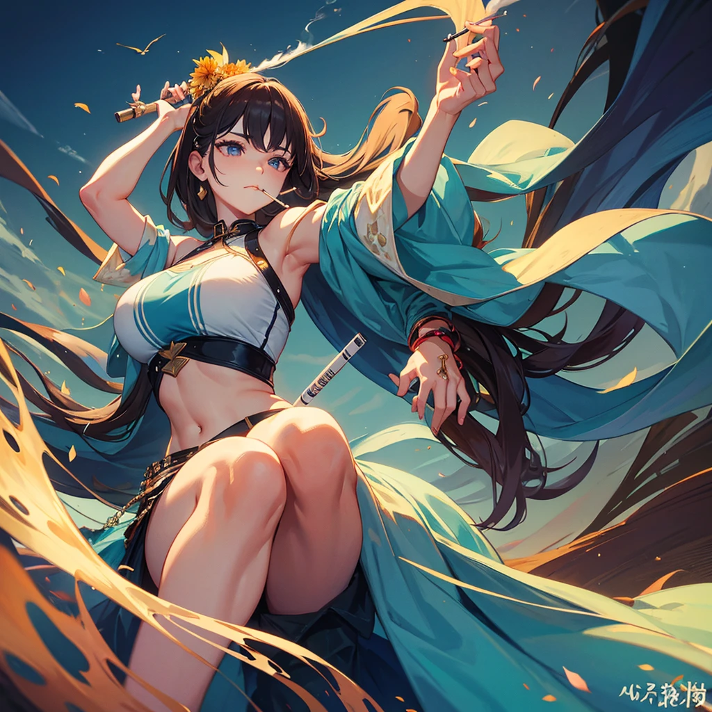 highest quality、Wild woman smoking a cigarette、beautiful and strong