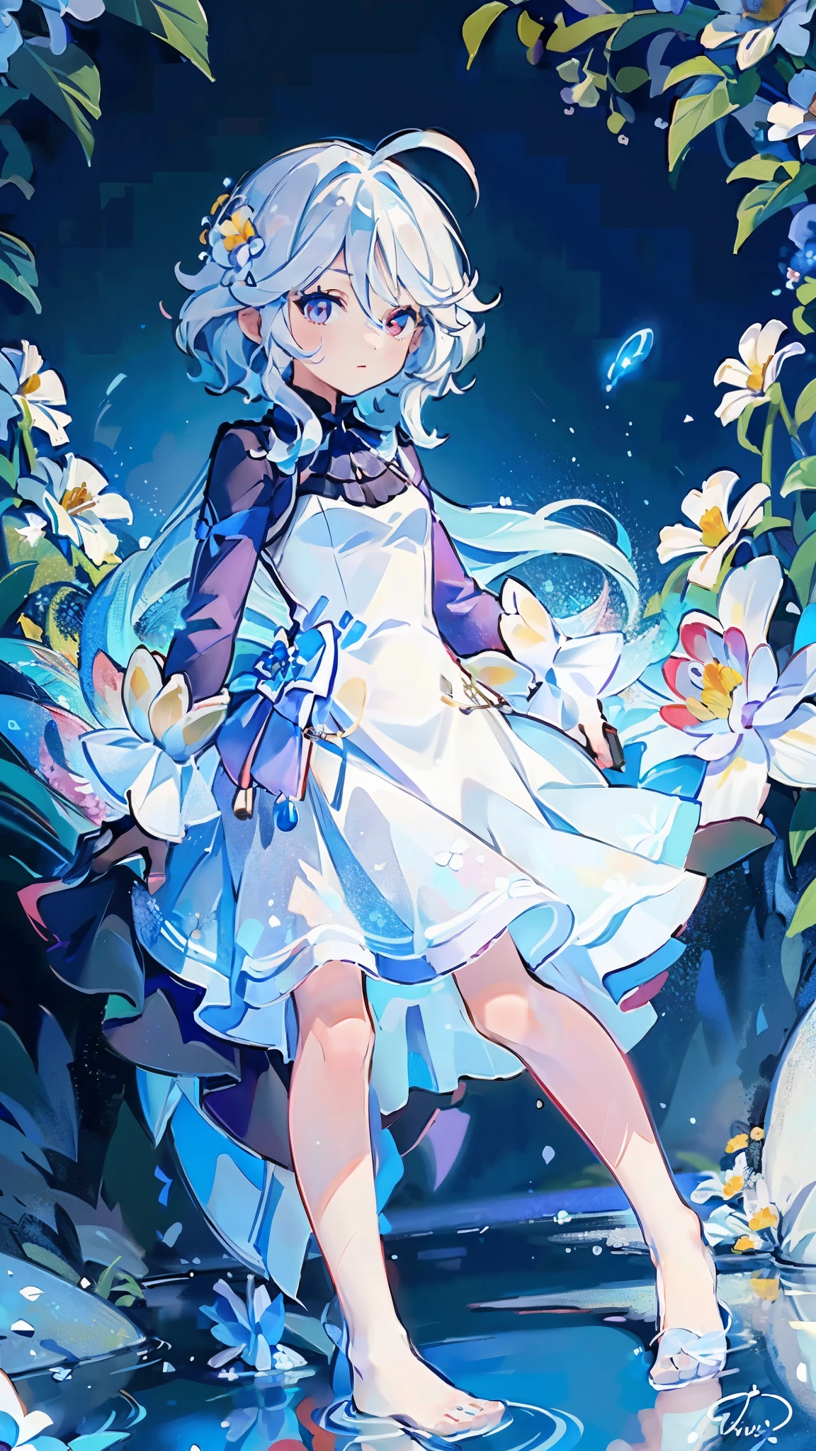 ((best quality)),((masterpiece)),((ultra-detailed)),(illustration),(detailed light),(an extremely delicate and beautiful),((trim)),incredibly_absurdres,(ray tracing),(reflection light),(signature:1.3),(English text:1.3),BREAK (8k:1.3),Wallpaper,1girl,(girl middle of flower:1.4),(pure skyblue hair, red eyes:1.5),clear sky,outside,ultra-detailed,best quality,extreme quality,Masterpiece,beautiful,pretty,sitting on the ground,(absurdly long hair, clear boundaries of the cloth:1.4),(pure white dress, pure white silk cloth:1.5),(ground of flowers, thousand of flowers, colorful flowers, flowers around her, various flowers:1.51),young,stunning,attractive,sundress,fantastic scenery,pure white shoes,