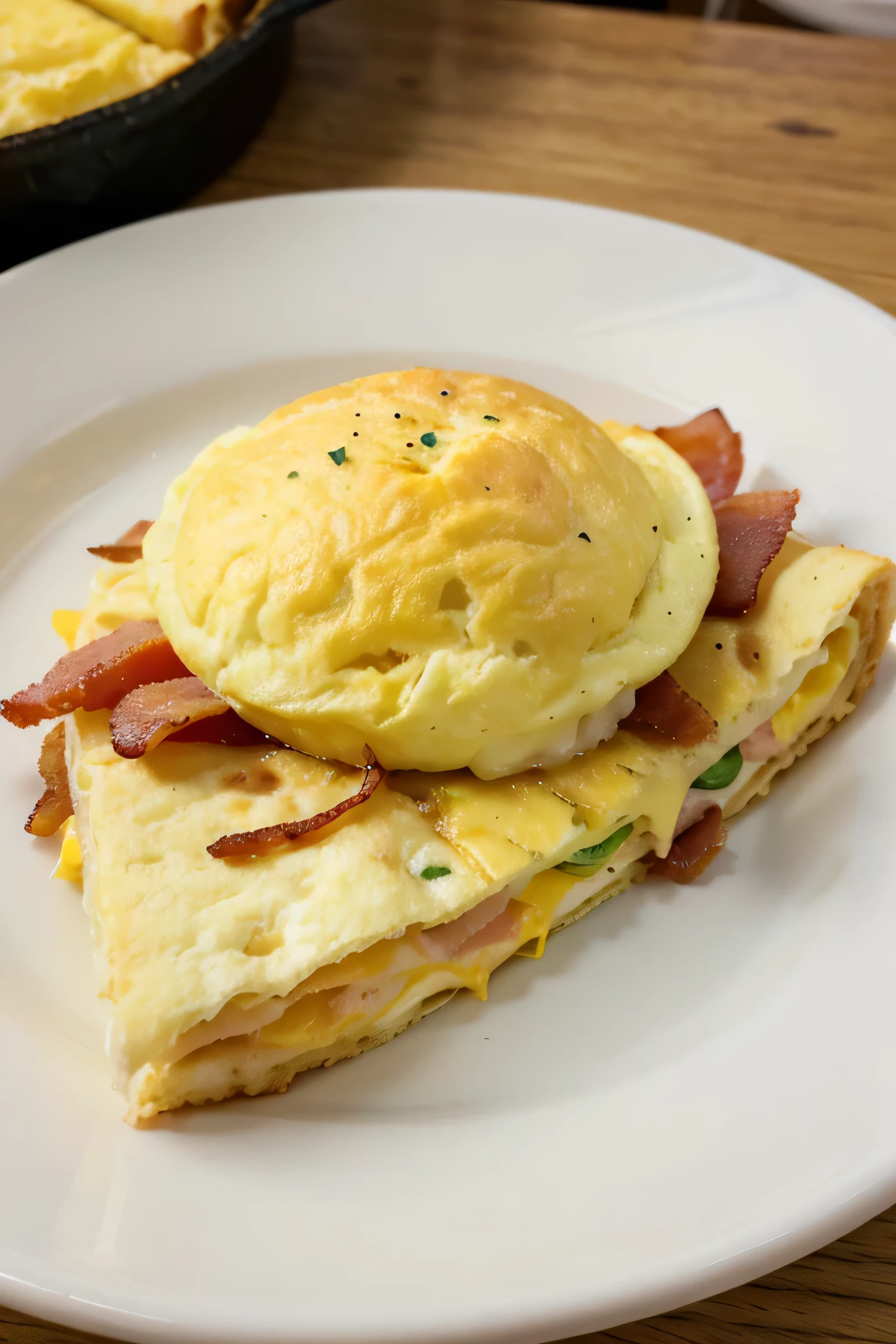 rough picture of a small amateur cooked bacon egg and cheese omelet