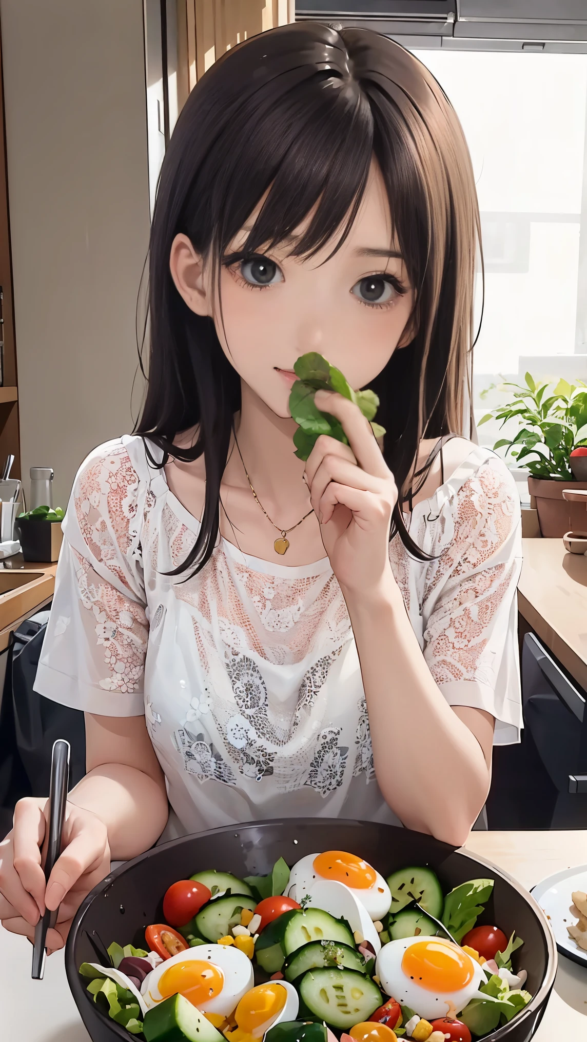 Insertion  (Insertion mouth romaine lettuce eat), adult, mature, 1woman, solo, skin detail, (hair hairstyle, black hair color) <lora:Insertion:0.9>
BREAK in courtroom