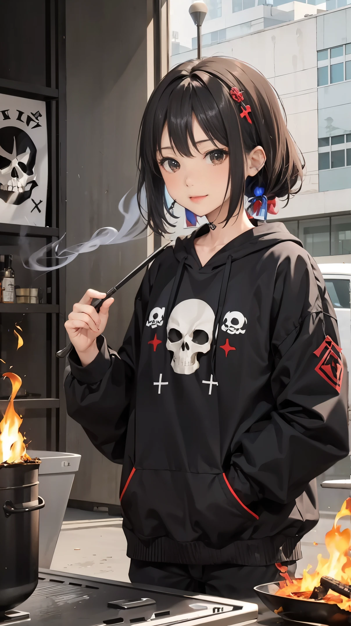 Skull 1人、skull reaper、skull reapers eating fire、fire、stonelave smoke、magma、超A high resolution、