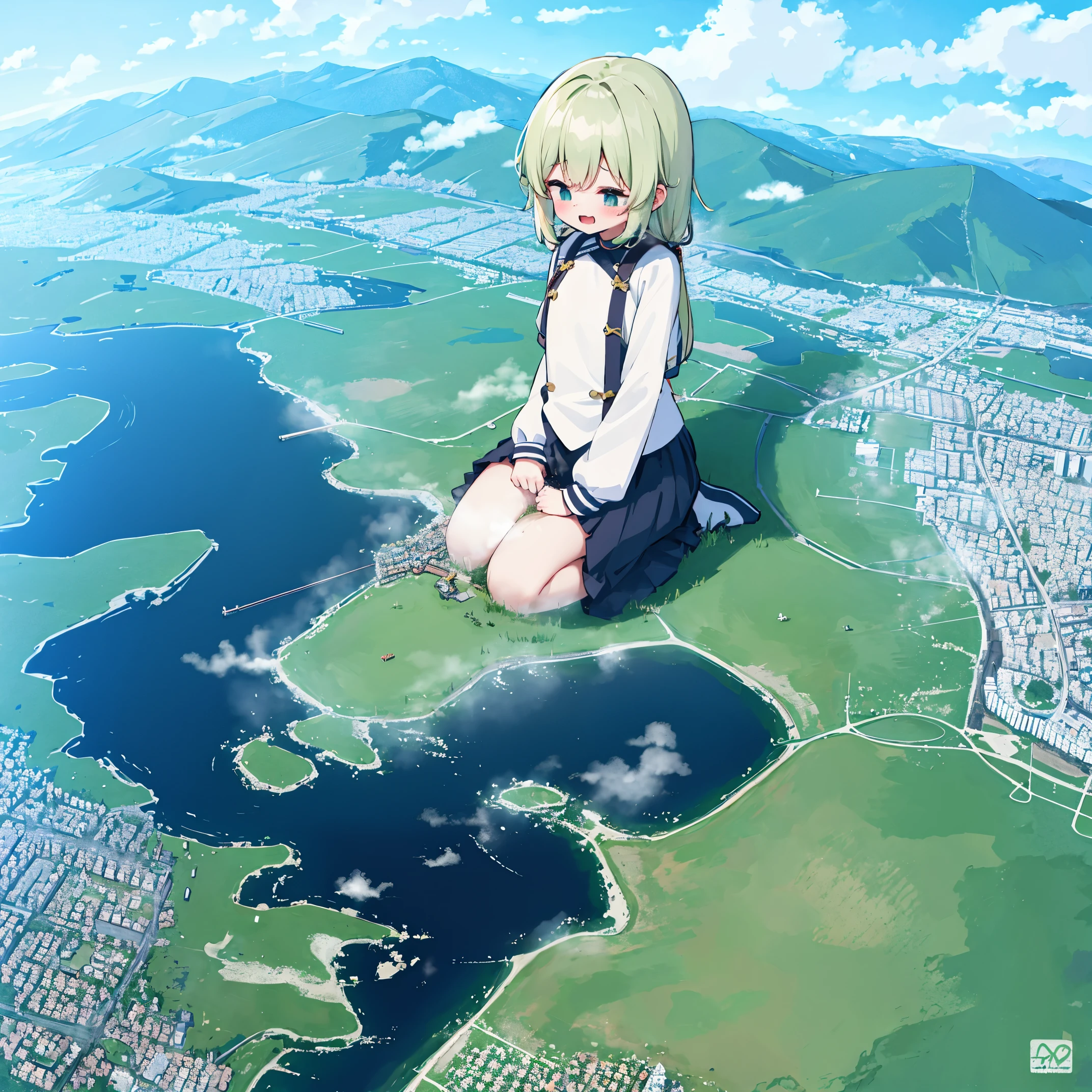 NSFW，​​{A giantess}，{1个Giant Girl}，{urinating}​​clouds， looking over city， mountain ranges， tmasterpiece, Best quality, The content is very detailed,tmasterpiece,Best quality,offcial art,extremely detaild的 CG unified 8k wallpapers，{{{A giantess}}}，Huge girl，1 girl，modern miniature city，pissing，No shoelackstockings}，squatt，face flushed，comfortable expressions，pissing，urine，Nourishes urine，urine squirting，Urine gives off steam，Modern miniature city squatting and peeing ，The city is full of urine