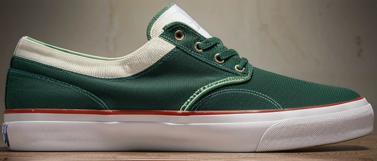 zapatilla de canvas, zapatilla verde, zapatilla fotorealista, render, 4k, luz ambiente claro, suela blanca, zapatillas con cordones color verde