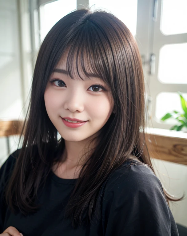 (8k, melhor qualidade, obra de arte, ultra high resolution: 1.2) Foto devuma Latina, loira, curly hair, Olhos grandes, (Detalhado_Face), sorriso largo jang wonyoung de frente