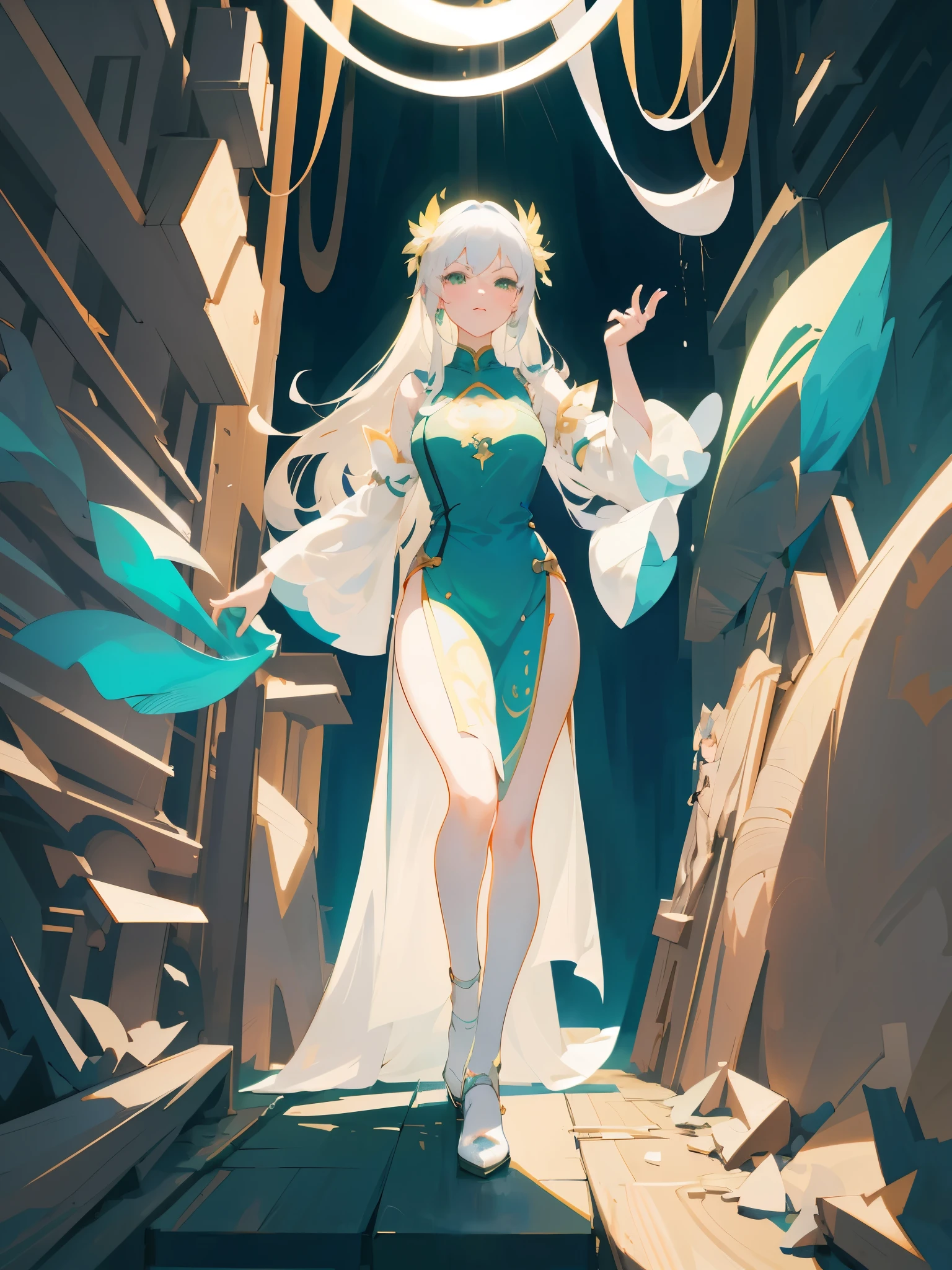 anime - style illustration of a woman in a green dress and white cape, guweiz on pixiv artstation, guweiz on artstation pixiv, trending on artstation pixiv, fanart best artstation, artgerm and atey ghailan, 2. 5 d cgi anime fantasy artwork, digital art on pixiv, anime art wallpaper 8 k