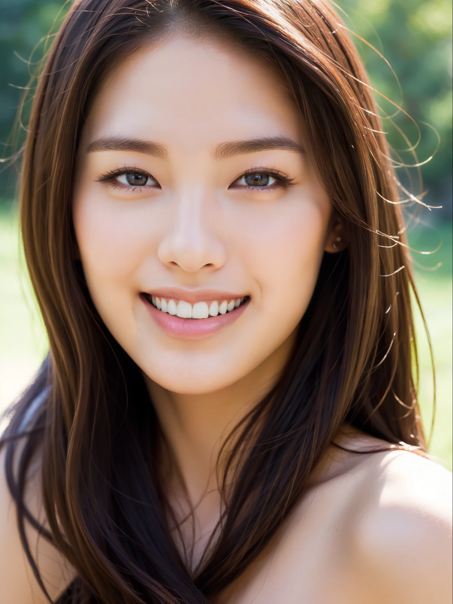 (Highest quality,High resolution,Super detailed),Portraiture,Beautiful Japanese Women,Beautiful attention to detail,Beautiful lip detail,Highly detailed face,Long eyelashes,A kind smile,Flowing hair,Natural light,Vibrant colors