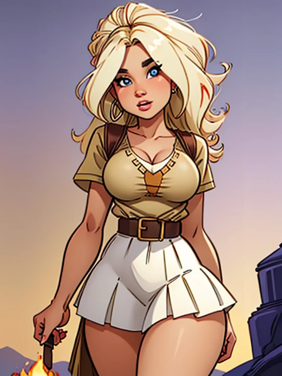portrait of a gorgeous European blonde woman, age 23, wavy hair.
She's dressed up in an old, dirty, torn white cotton shirt. Below, a wide brown high-waisted skirt. She wears a leather cartridge belt around her waist. A brown dusty cowboy hat on her head.
She’s standing at night, in a dark cave, only lit by wood torches.
perfect eyes, perfect hands, perfect body, perfect hair, perfect breast, hair behind ear, blurry foreground, UHD, retina, masterpiece, accurate, anatomically correct, textured skin, super detail, high details, high quality, award winning, best quality, highres, 16k, 8k,