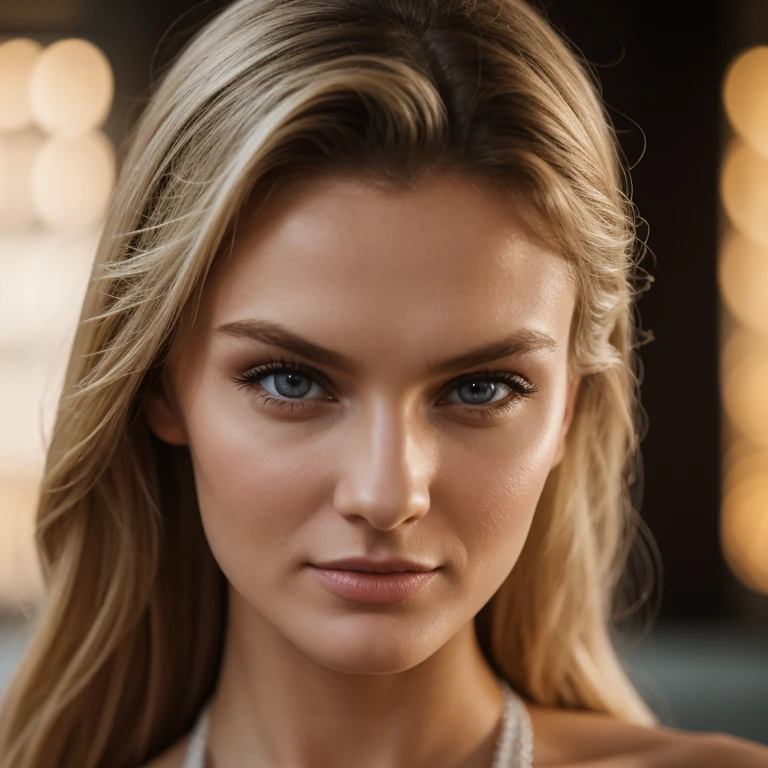 Фото sony a7iii 85 mm 1.4. Портрет дівчини, 26 років, довге волосся, блондинка. Має блакитні виразні очі, гарні довгі вії. Мила посмішка. Пухкі губи. Дуже гарна. Має риси обличчя як у romee strijd та candice swanopoel. Дуже детальне фото. Жуже реалістична дівчина. Більше деталей. Raw фото. Більш реалістична шкіра. Дуже детальна шкіра. Супер реалістичне фото живої дівчини. (high quality, ultra-detailed, realistic:1.2), ultra realistic 8k, ultra detailed, vibrant colors, studio lighting. Clear, very detailed photo,  3d face model.  great detail. detailed eyes, detailed lips, girl.  Do this pictures more realistic like photo raw. detailed features, uhd, dslr, soft lighting, high quality, film grain, detailed skin, hdr, 32k. More detailed and more sharp