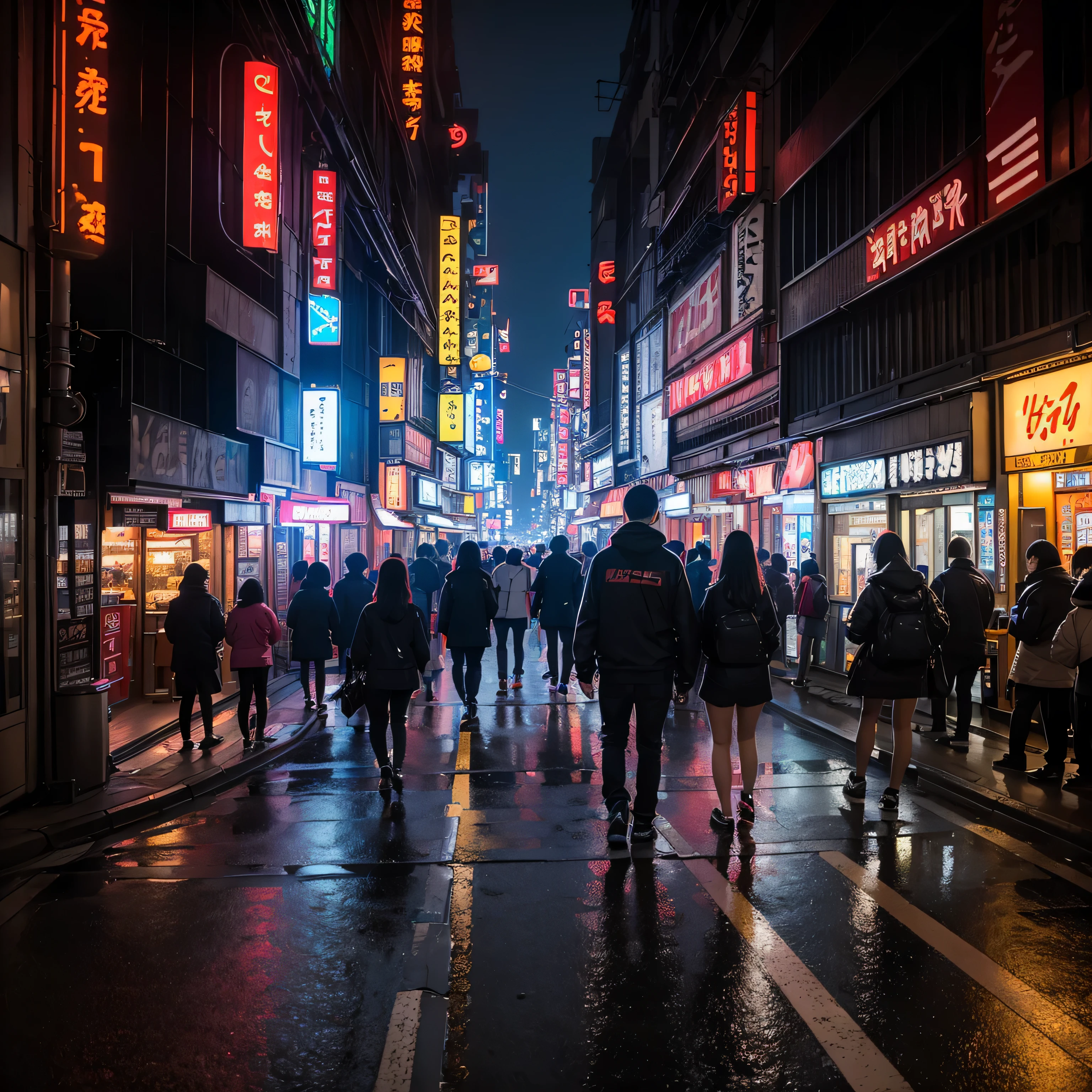 (masterpiece, raw photo, uhd, 4k, depth of field, highly detailed, hyperdetailed, hyperrealistic), city of tokyo, neon signs, atmospheric light, mysterious atmosphere, believable architecture, cyberpunk city, sifi, low angle camera