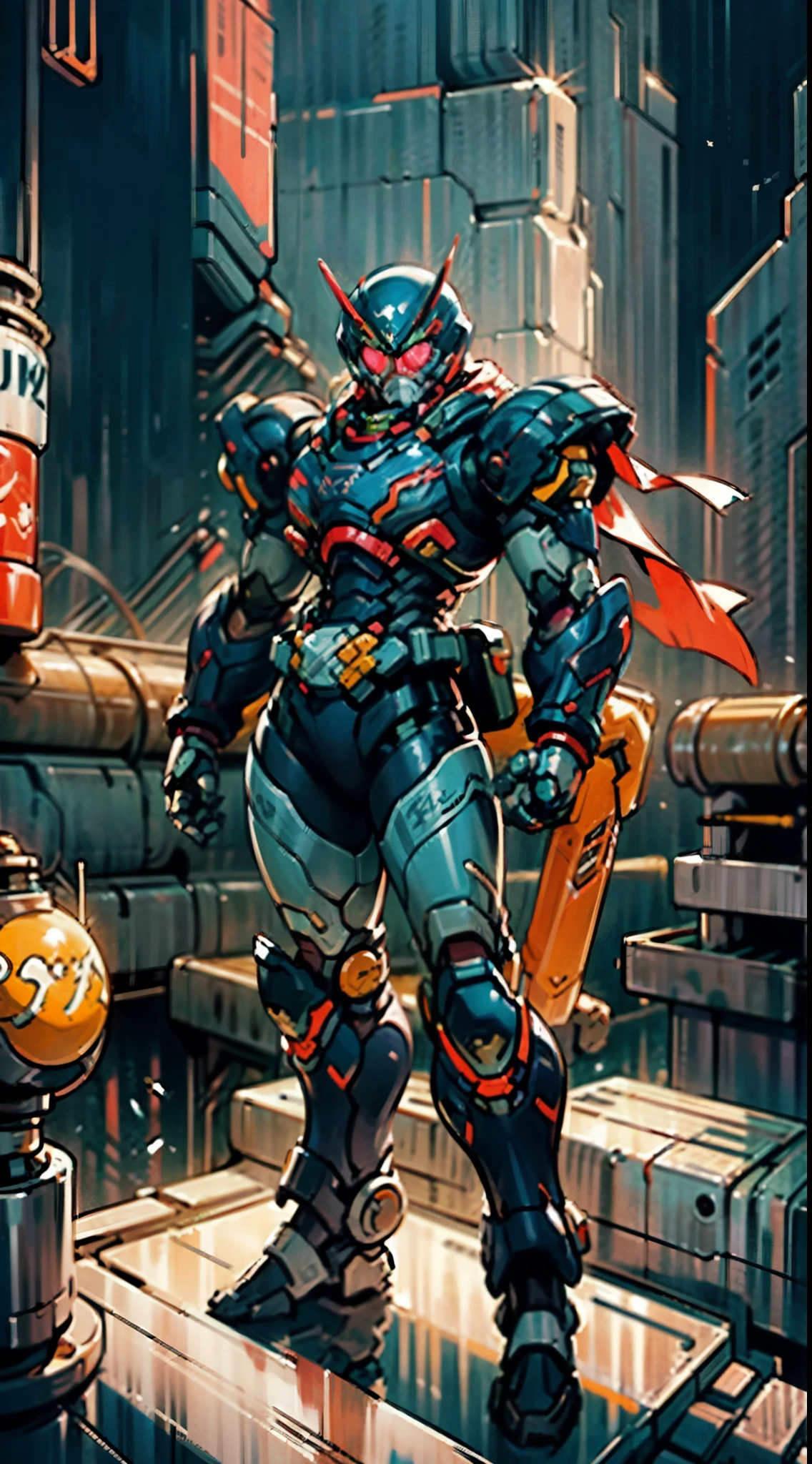 A super a high-tech biotech battle suit, standing on a rooftop, looking over the city, Japanese tokusatsu and American comic style, biometallic texture of the suit, sleek and shiny, dynamic, fast, natural light, cinematic, high quality, high resolution, high detail, sophisticated design, dramatic, high definition, ultra-detailed, ultra-fine painting, extremely delicate, creativity, Natural light, cinematic lighting, best shadow, masterpiece-anatomy-perfect