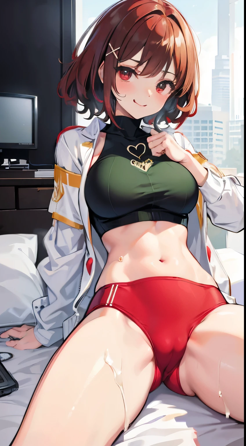 X-rated,Under the legend,Chara,age girl,Red-eyed,Smile,Sexy,green,Chest leak,short crop top,hot pant,with short brown haice turned red,Underwear model,lust,Hand repair,detail, clothing,HD,no underwares, television show,Upturned buttocks,stick out your tongue,Playful,love heart,sweat,big ass,sitting,opening legs,open legs,camel-toe,secretion,Liquid runoff,Thick liquid