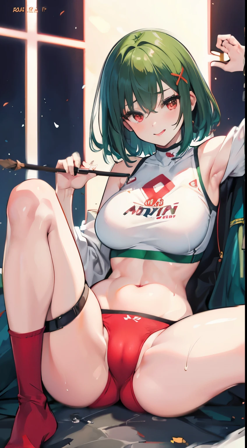 X-rated,Under the legend,Chara,age girl,Red-eyed,Smile,Sexy,green,Chest leak,short crop top,hot pant,with short brown haice turned red,Underwear model,lust,Hand repair,detail, clothing,HD,no underwares, television show,Upturned buttocks,stick out your tongue,Playful,love heart,sweat,big ass,sitting,opening legs,open legs,camel-toe,secretion,Liquid runoff,Thick liquid