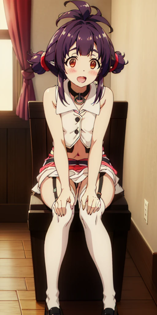 1girl, sitting on the Exercise ball , arms raised in the air , front view, cute, black hair, shoulder length hair, shiny hair, black eyes, smile,open mouth,blush, small breasts , school uniform, breazer , (Plaid skirt), (panty shot), (white pantiearefoot, background room,(((masterpiece))), (((best quality))), ((ultra-detailed)), (illustration), ((an extremely delicate and beautiful))