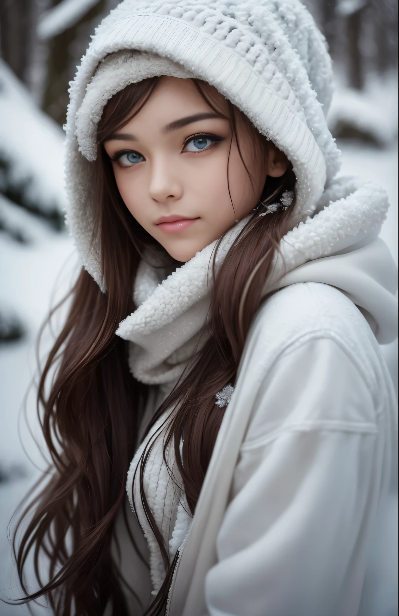 A 23 year old german girl with a serene expression stands proudly atop a majestic snow-covered mountain, bundled up in warm winter clothes to shield against the chill. Their face with pale skin, illuminated by the brilliant sunlight on this beautiful day, captivates the viewer with its genuine beauty. This stunning photograph, taken with a Fujifilm XT3 camera, captures every intricate detail of their features in astonishingly high resolution – an impressive 8k UHD RAW photo. The image carries a subtle touch of film grain, lending it a nostalgic feel. With a direct gaze into the camera, it brings forth a remarkable sense of intimacy and connection. --auto --s2