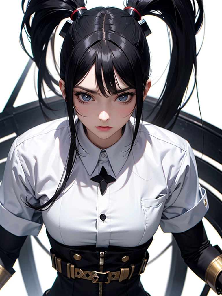 black hair, icon, anime style, masterpiece, extremely detailed, symmetrical, UHD, ultra high resolution, simple background, white background, realistic, 8k