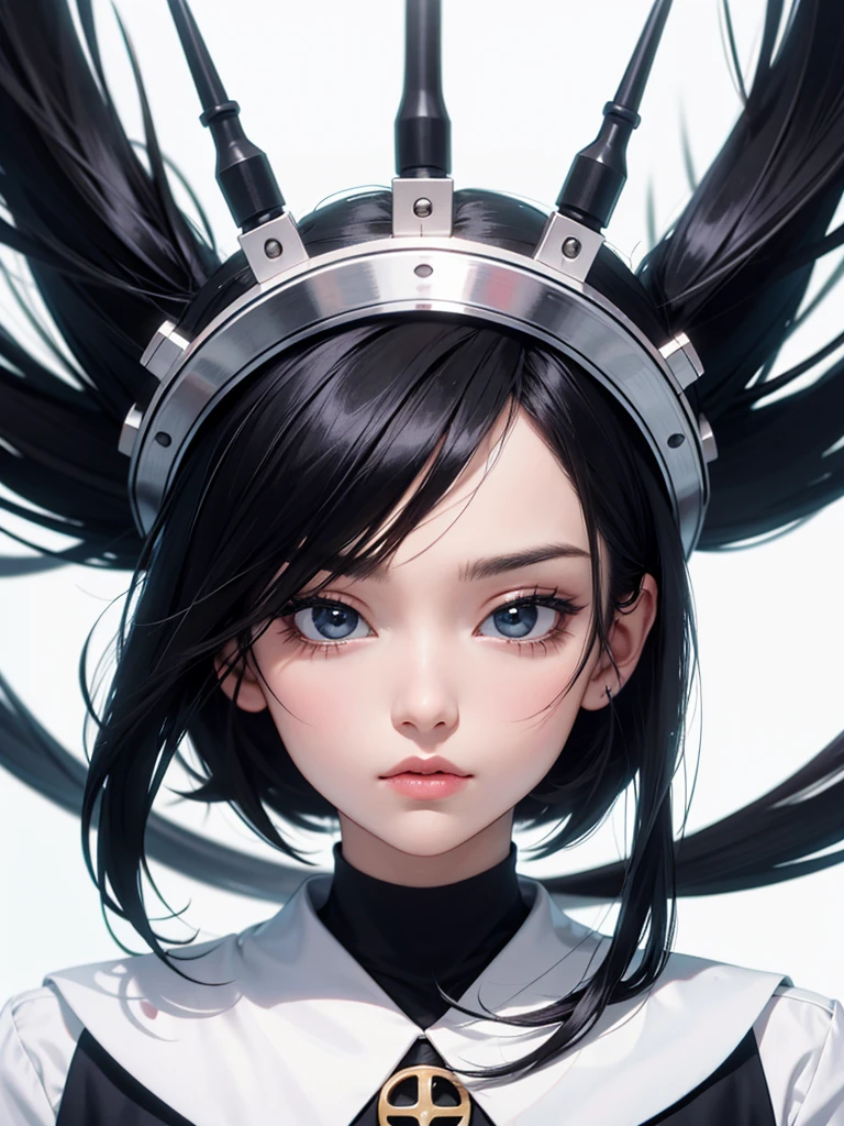 black hair, icon, anime style, masterpiece, extremely detailed, symmetrical, UHD, ultra high resolution, simple background, white background, realistic, 8k