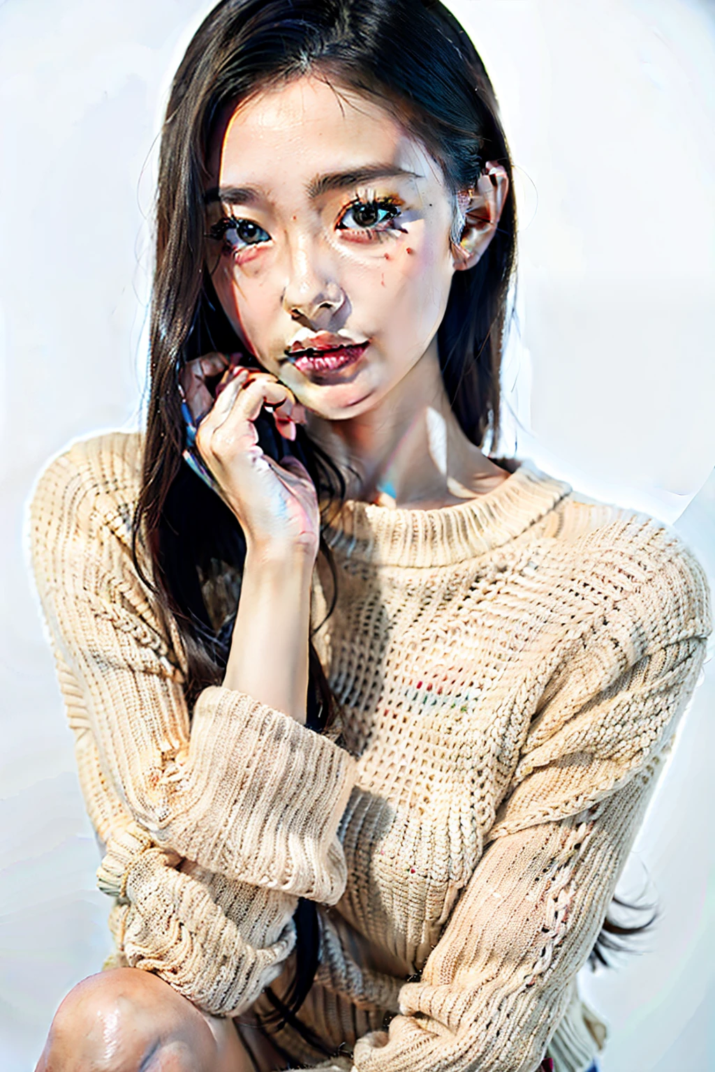 1girl,sweater,white background,