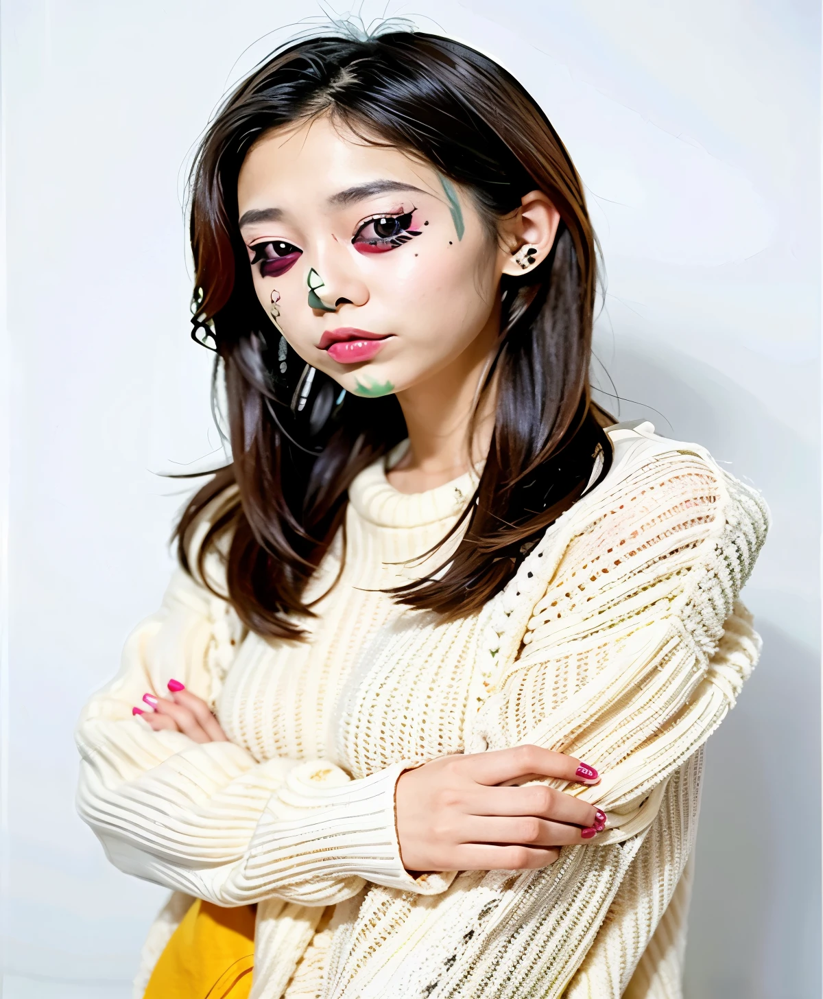 French and German woman with makeup on her face posing for photo, Chiho, ugly look, scary look, This is Junji&#39;s style, Artwork by Natsumi Mukai, This is Junji&#39;s style, Cui Xianhua, Heavy makeup, Er Fei Mian, Kojima De Ami, Kumatori Chemical, aoshima Chiho
