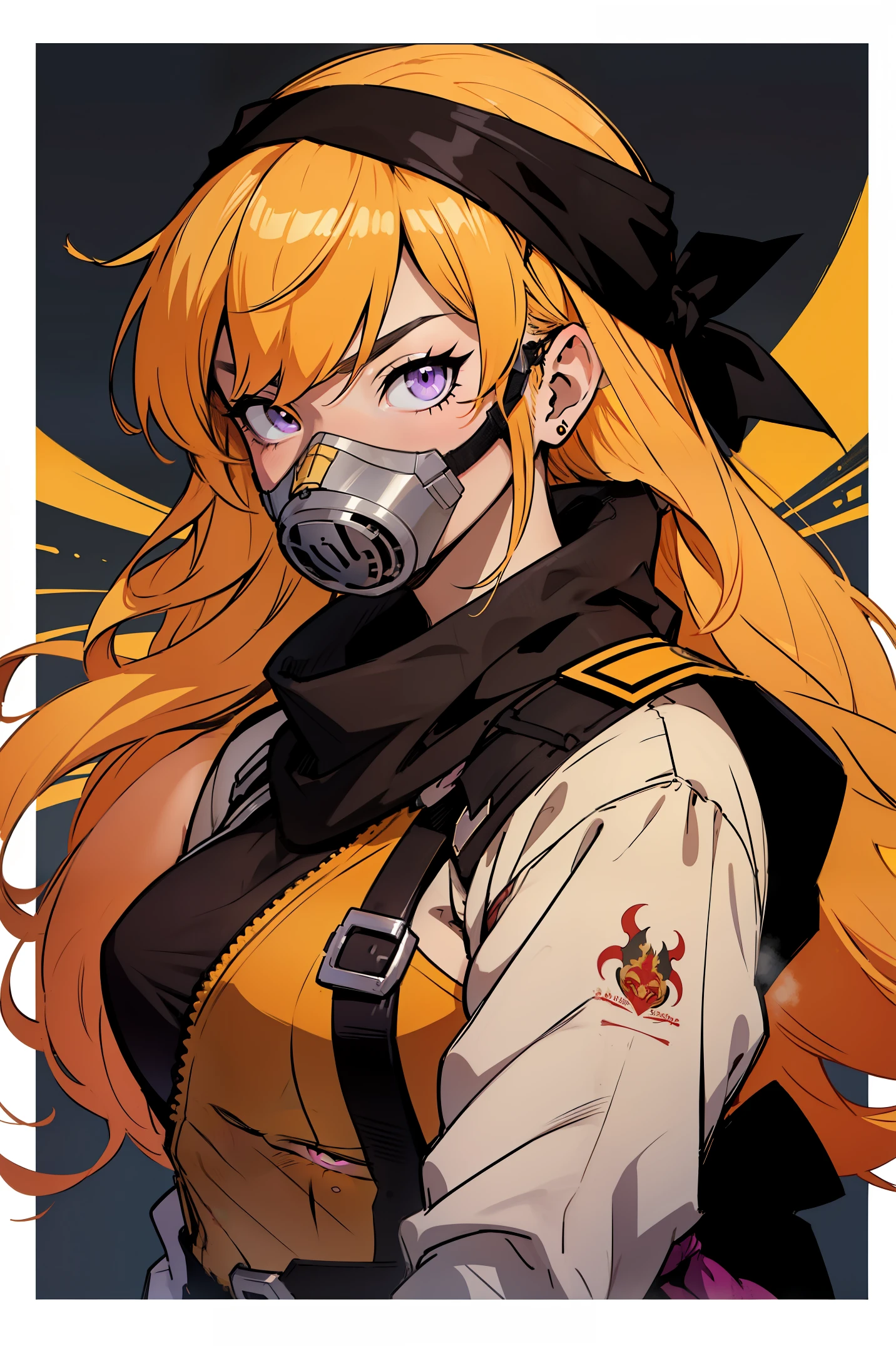 Yang Xiao Long, melhor qualidade)), ((obra-prima)), (altamente detalhado:1.3), a young woman with a mischievous and sexy expression, com volumosos, cabelos ondulados, With peach blonde bangs and purple eyes and voluminous lips, ((maquiagem leve, brincos de brilhantes, joia)), ((!!bandana preta, gas masks!!)), Nice anime art style, Estilo anime, anime illustration, bela arte de anime, illustration Anime style, Nice anime style, bela arte de anime, retrato bonito do anime, mulher bonita do anime, ****** anime bonita, Boho Chique | | muito anime!!!, Digital anime illustration, yang xiao long face illustration, arte de personagens de anime, destaque no rosto da mulher e sorridente