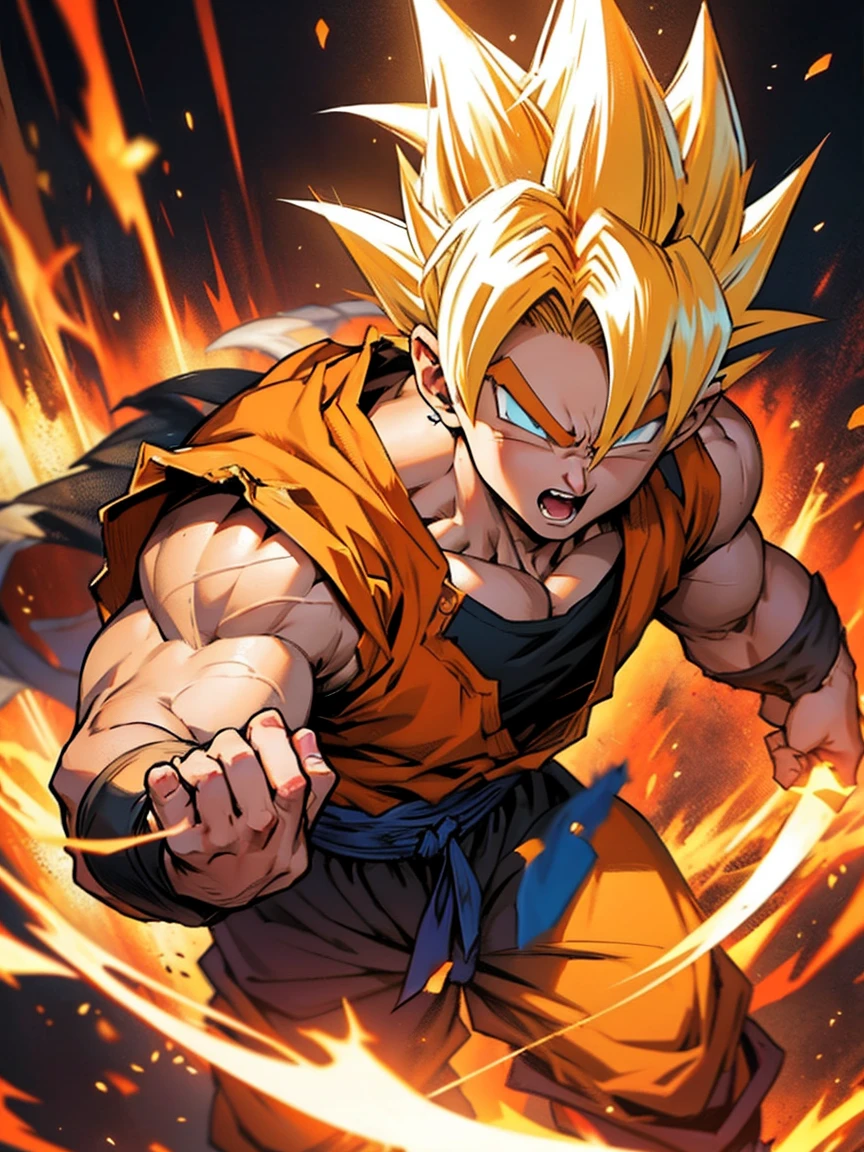 Realistic Artwork Character 悟飯, Super Saiyan, Full color realistic visual style, phone cash tuk to, jesus christ go Super Saiyan, Dragon Ball.
