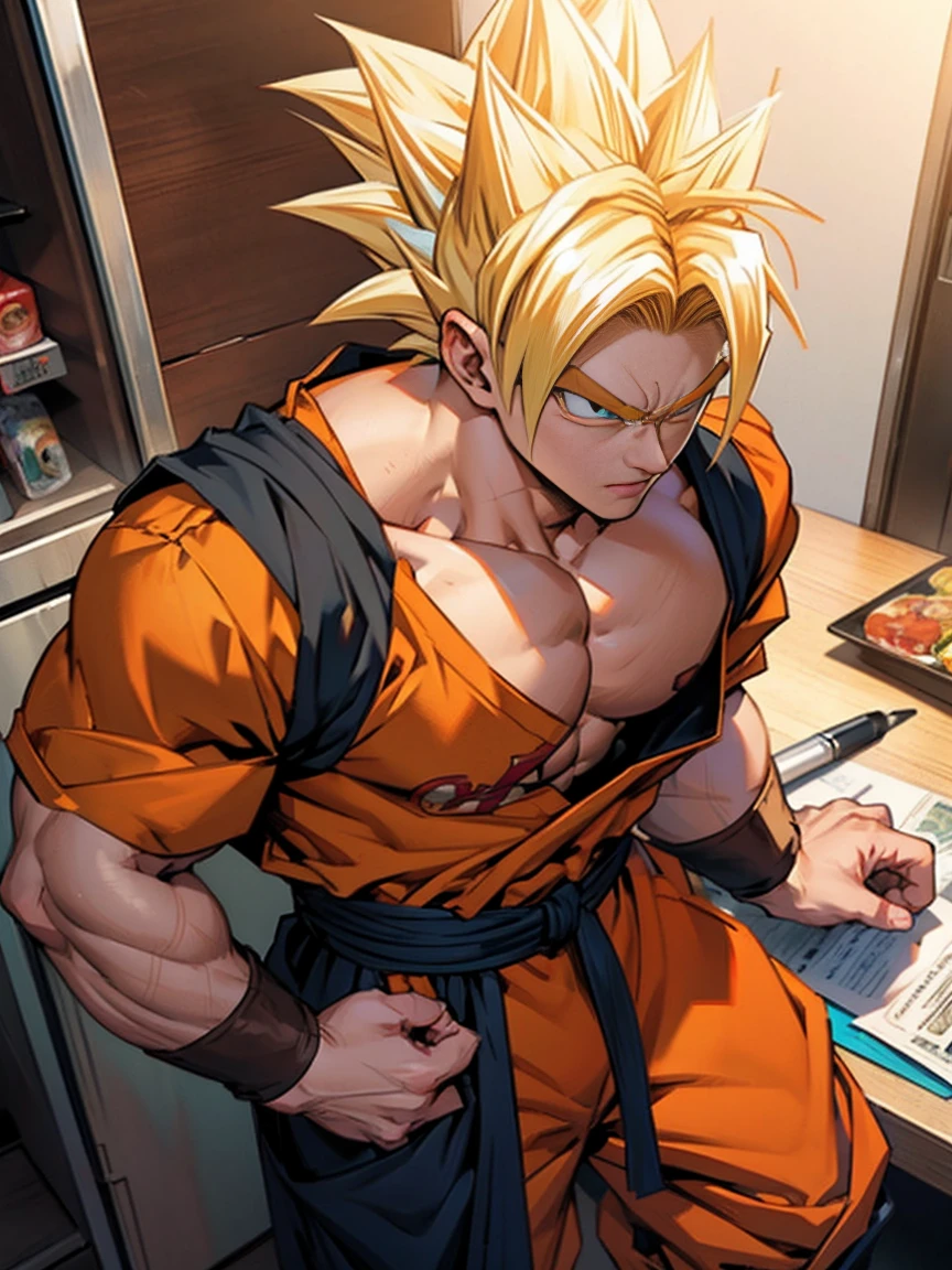Realistic Artwork Character 悟飯, Super Saiyan, Full color realistic visual style, phone cash tuk to, jesus christ go Super Saiyan, Dragon Ball.