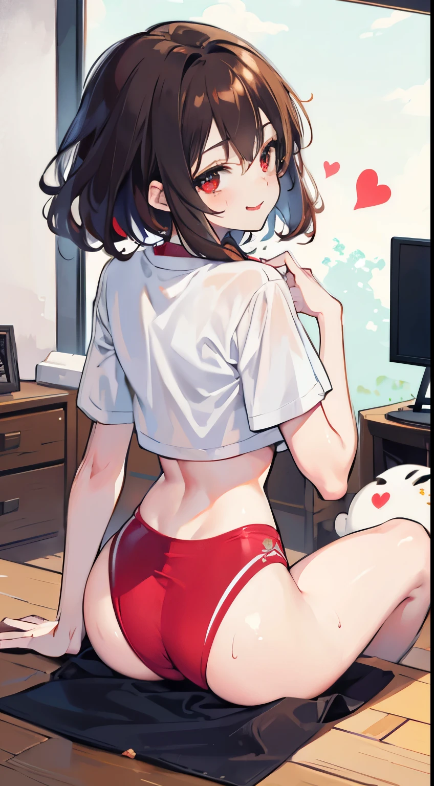 X-rated,Under the legend,Chara,age girl,Red-eyed,Smile,Sexy,green,Chest leak,short crop top,hot pant,Stalling's gull body standing painting,posture,with short brown haice turned red,Underwear model,lust,Hand repair,detail, clothing,HD,no underwares, television show,Upturned buttocks,stick out your tongue,Playful,love heart,Buttocks close up,sweat,back view,big ass,sitting,Puppy perspective