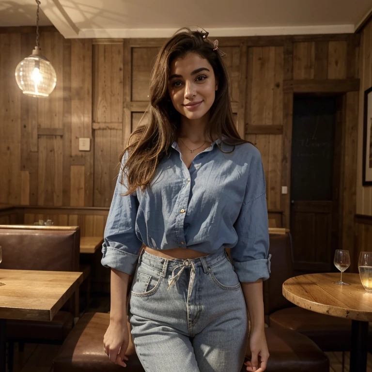 l'ensemble du corps de la tête aux pieds est recommandé,prise en pied, une femme aux cheveux bruns lors d'une dans un restaurant à tapas ,:: ,:: Bière Madison, streaming, natte, photoréaliste - , 🎀 🧟 🍓 🧚, voir, vivre2d, ressemble à Laura Barriales, — avec 9:16, Sam Nassour, 5 0 s, incroyablement mignon, dans un restaurant à tapas , sourcils droits et fermeture nocturne ,Ne dois pas être nue, elle a le sourire , avec des petits tapas, elle porte une jolie robe colorée qui habille son corps 👖🧣👚