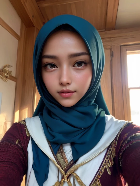 (RAW photo, best quality), POV, close-up, (realistic, photo-realistic:1.3), ((School Uniform)), HIJAB OUTFITS DRESS, best quality of Hijab Girl, Full Hijab Dress, highly detailed, masterpiece, ultra-detailed, illustration, 1girl, upper_body, dynamic angle, world masterpiece hijabi, extremely detailed CG unity 8k wallpaper, ink, Amazing, cinematic lighting,