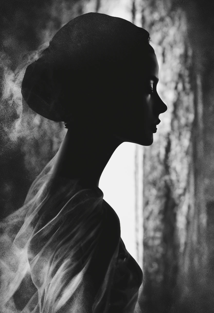 (best quality,4k,8k,highres,masterpiece:1.2),ultra-detailed,black and white,shadowy figure,graceful pose,feminine allure,(mysterious,alluring:1.3) eyes and lips,sleek curves,ravishing beauty,artistic expression,dramatic lighting,contrast,subtle details,implied sensuality,twisted silhouette,dark elegance, mood,fluid lines,high contrast,fine art,monochrome,contemporary,sophisticated,innovative,silhouette,visual poetry,creative composition,striking visual impact