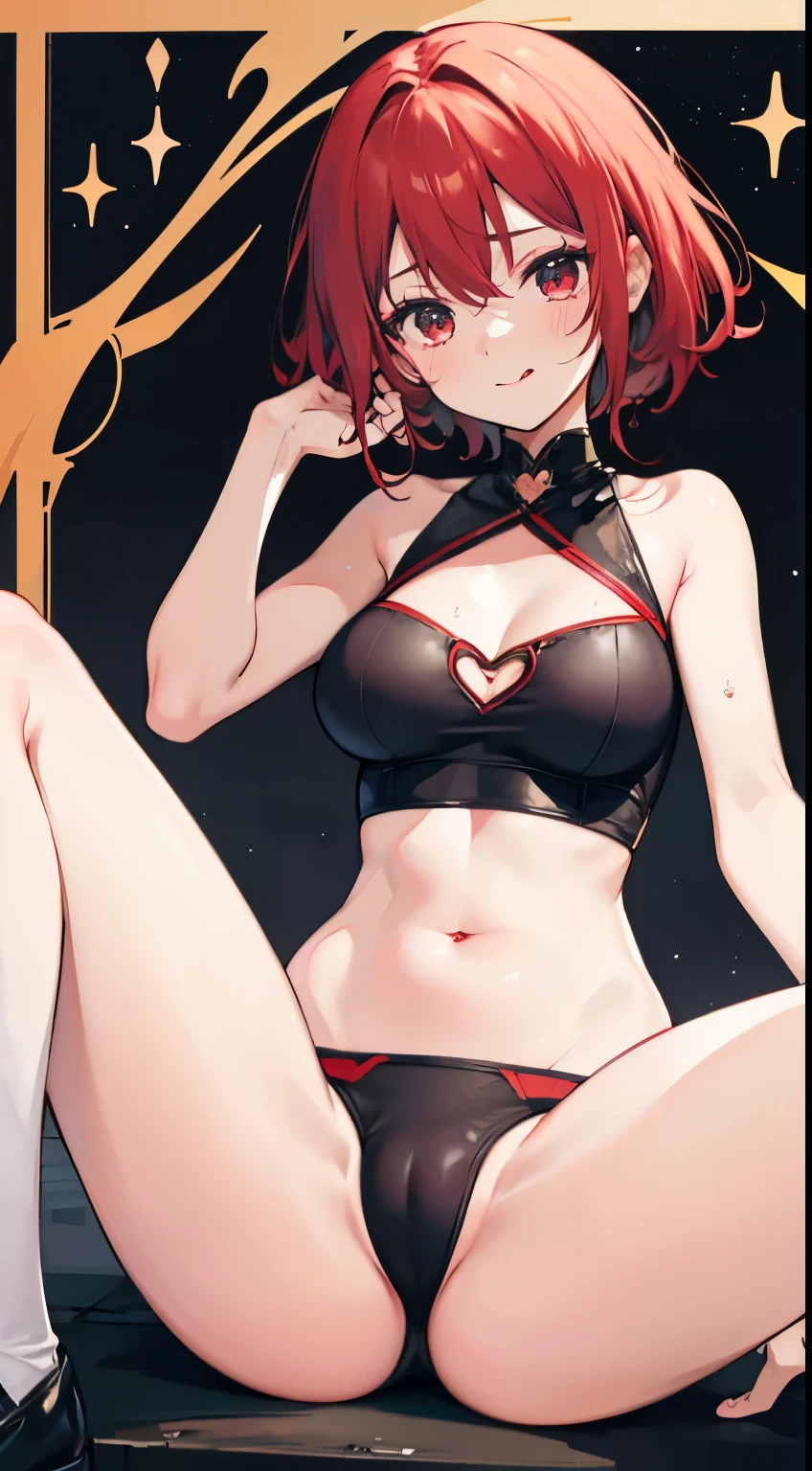 X-rated,Under the legend,Chara,age girl,Red-eyed,Smile,Sexy,green,Chest leak,short crop top,hot pant,with short brown haice turned red,Underwear model,lust,Hand repair,detail, clothing,HD,no underwares, television show,Upturned buttocks,stick out your tongue,Playful,love heart,sweat,big ass,sitting,opening legs,open legs,camel-toe,secretion,Liquid runoff,Thick liquid,transparent,transparent内衣