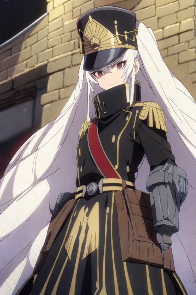 Altair in Morgan le fay cloths, Long hair, 1girl, Highly detailed, High quality, Masterpiece, (medium long shot), beautiful, anime style, solo, white hair