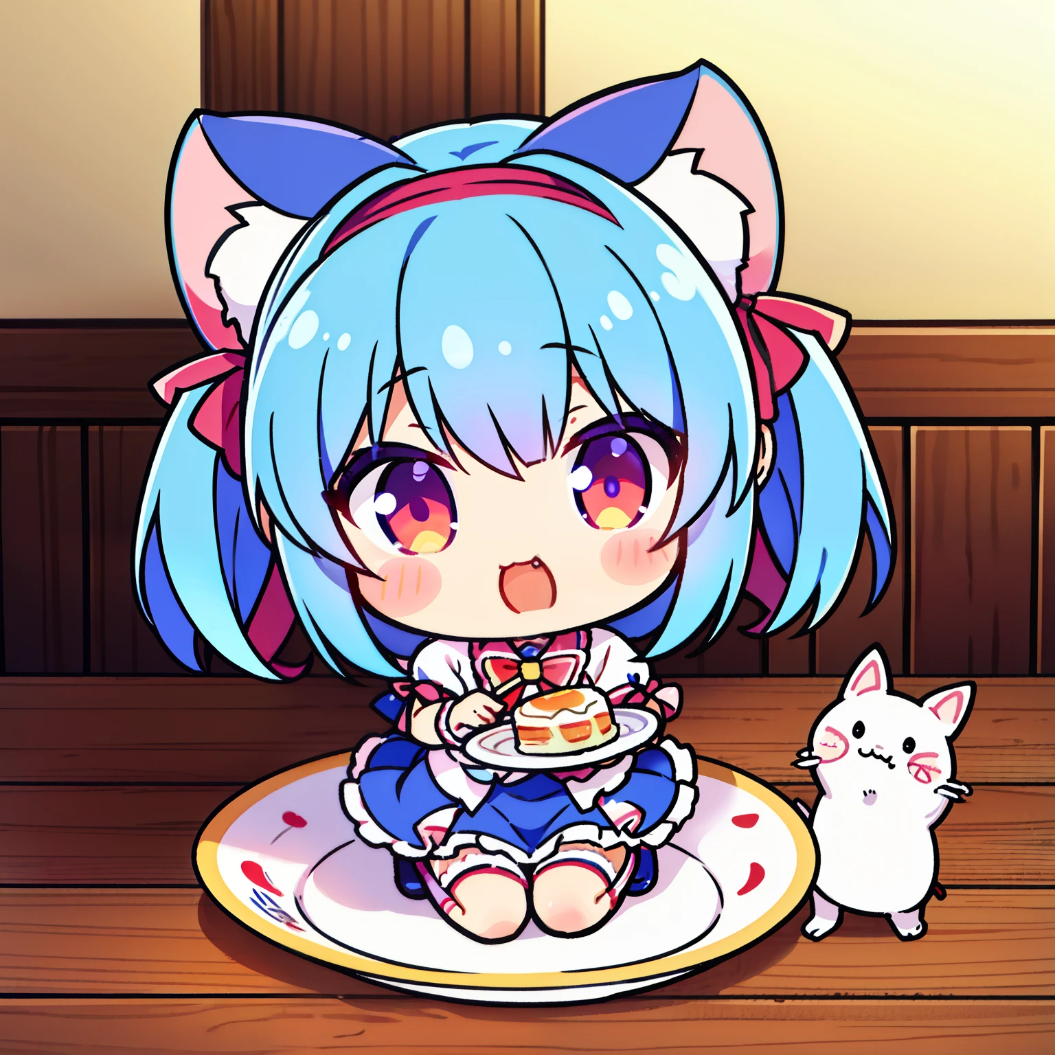 可爱的仓鼠吃东西,anime girl with a plate of food in front of a bunch of cats, anime moe artstyle, maplestory mouse, eating cakes, anime food, by Kanbun Master, restaurant!, pixiv, by Shingei, ❤🔥🍄🌪, loli, pixiv style, rin, isekai, ahegao, zerochan art, marin kitagawa fanart
