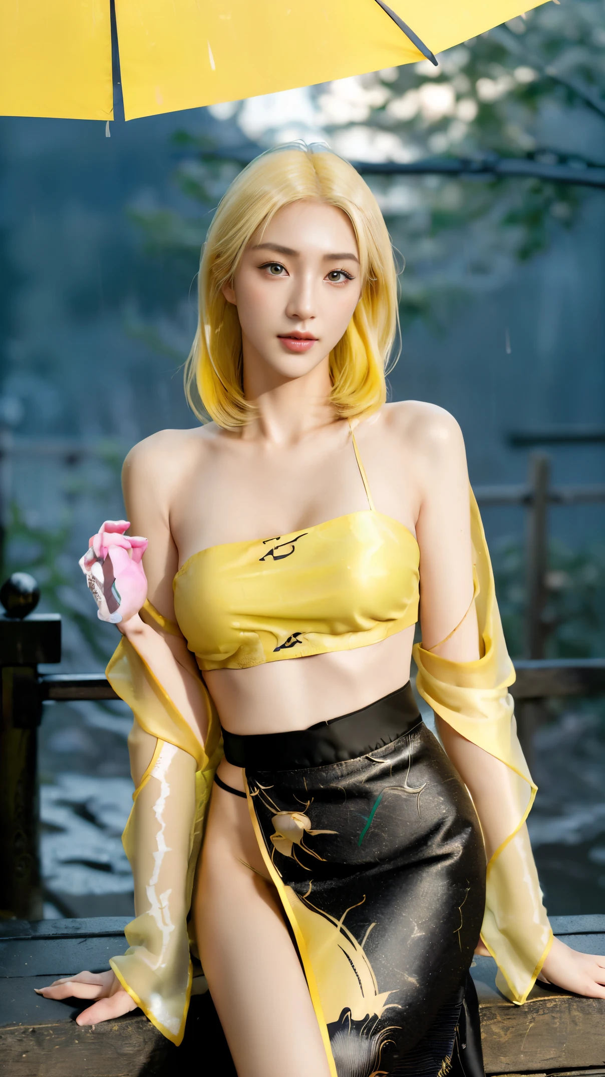 (best quality, masterpiece, perfect face, detailed simmetric eyes), (Light yellow hair :1.3), 20 year old European girl, flirting smile with POV, in traditional Japanese gold&black kimono, (sexy pose:1.2) ultra detailed kimono textures , high contrast, (natural Skin Texture, hyperrealism, Soft Light, sharp), flower moutain, Kyoto, (rain fade:1.3), Dark outdoor theme, calming tones, muted colors, high contrast, (natural Texture skin, hyperrealism, soft light, sharp), hdr, dramatic lights, (sexy:1.2), (charming:1.2), (random pose:1.2) high contrast, photorealistic digital art trending on Artstation 8k HD high definition detailed realistic , detailed, Skin Texture, hyperdetailed, realistic Skin Texture, armor, best quality, ultra high resolution, (large breasts: 1.4)
