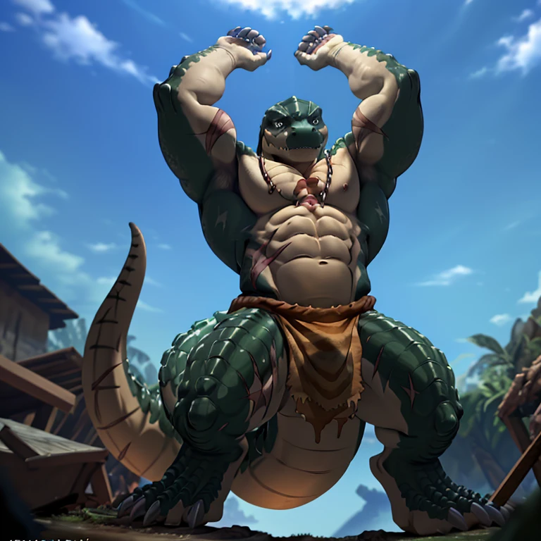 zenberu gugu, scalie, solo, loincloth, male, reptile, muscular male, overlord (series), anthro, muscular, clothing, muscular anthro, bottomwear, scales, tribal, pecs, outside, abs, claws, topless, hi res, sky, clothed, chest scar, biceps, blue sky, crocodilian, stripes, light, low-angle view, markings, day, multicolored scales, front view, digital media (artwork), standing, striped scales, cloud, scar, raised arm, big muscles, spikes, detailed background, two tone scales,
nj5furry, long penis, cum, masturbation, erection
