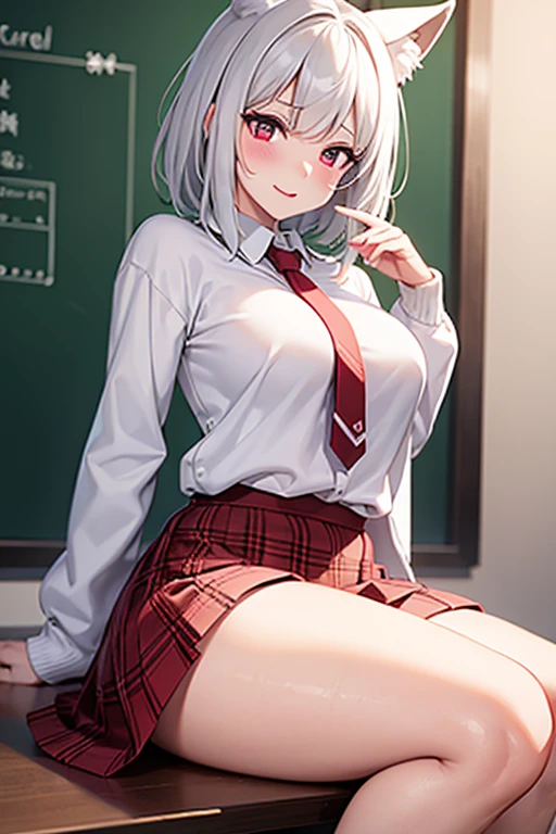 8K,(( 1 girl in)), Character focus,EVA ，‎Classroom，fart，short plaid skirt，White